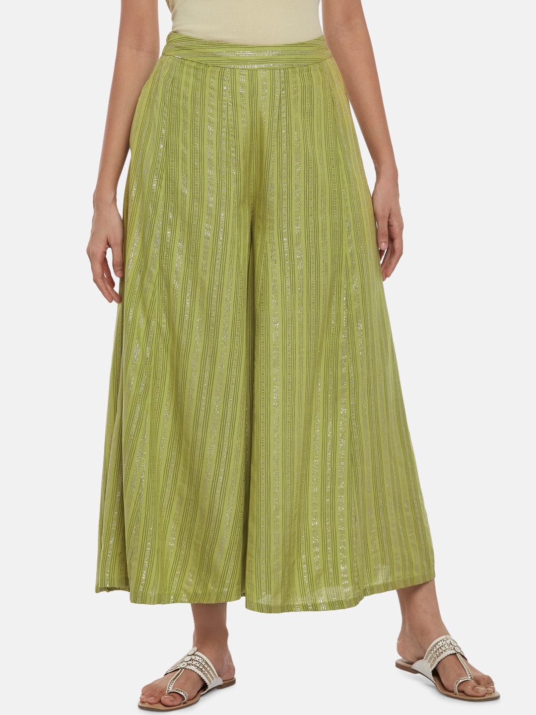

AKKRITI BY PANTALOONS Women Green Printed Pleated Culottes Trousers
