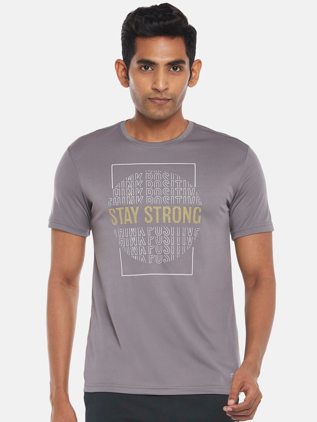 

Ajile by Pantaloons Men Grey Typography Printed Slim Fit T-shirt