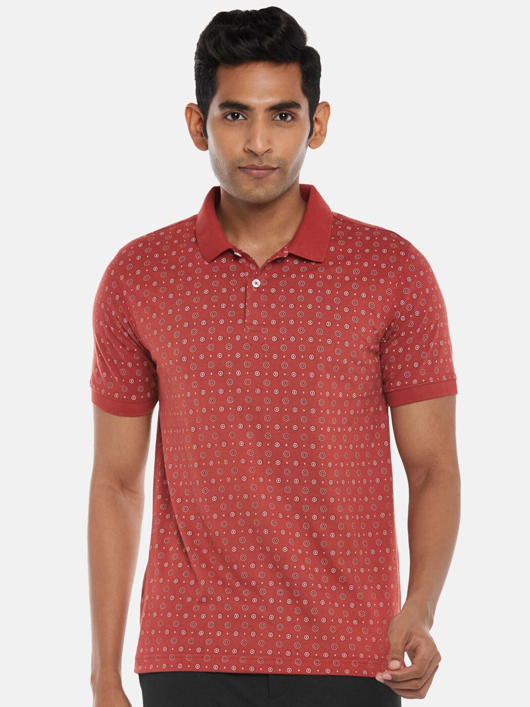 

BYFORD by Pantaloons Men Rust Printed Polo Collar Slim Fit T-shirt