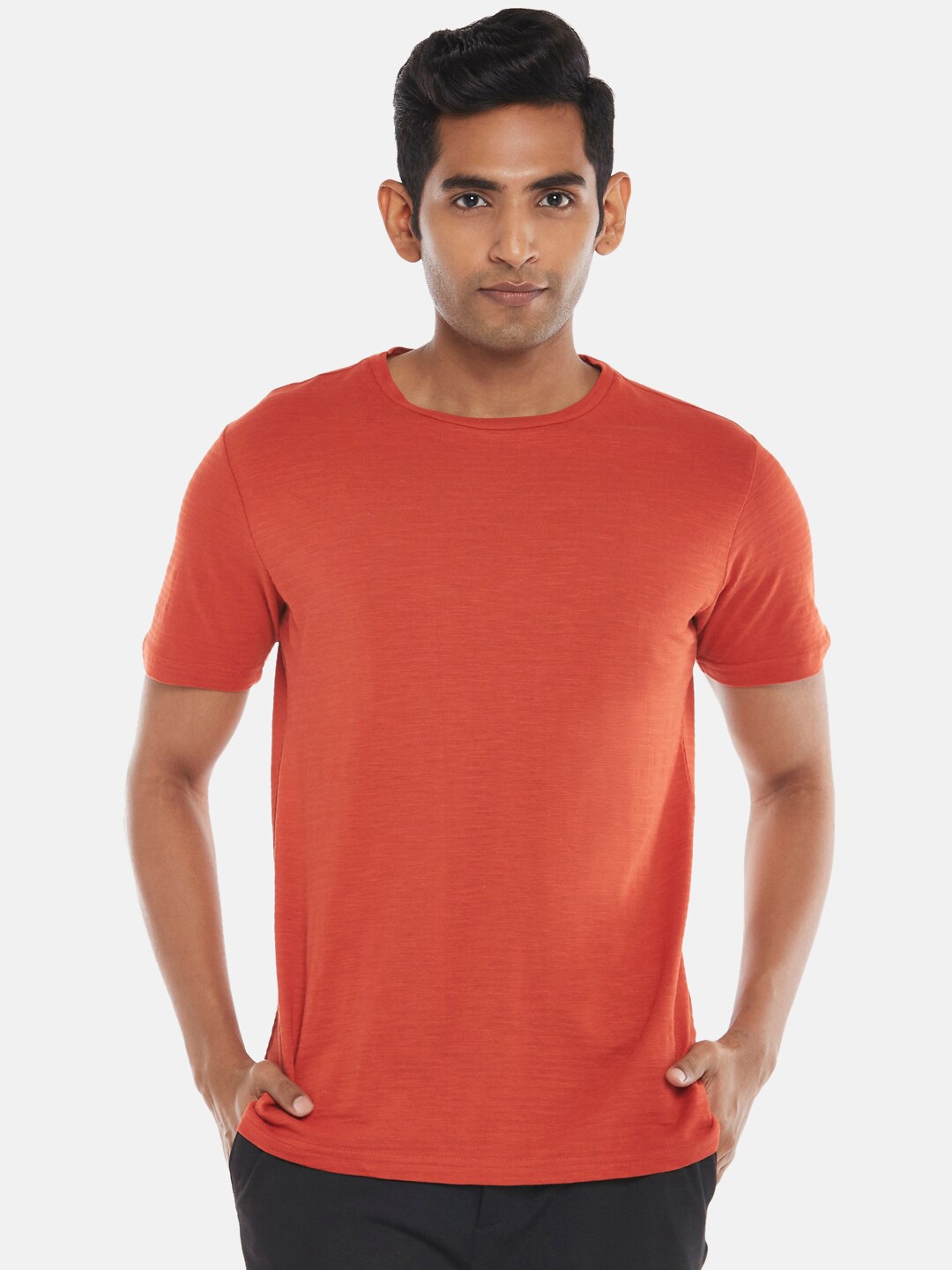 

BYFORD by Pantaloons Men Rust Raw Edge Slim Fit T-shirt