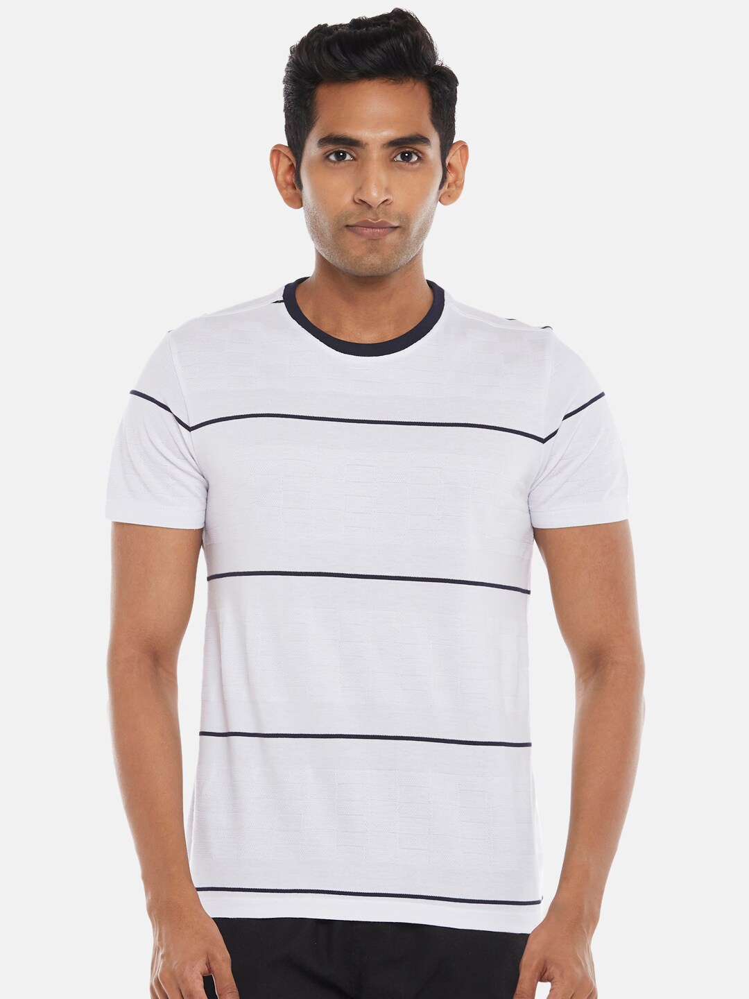 

Urban Ranger by pantaloons Men White Striped Slim Fit T-shirt