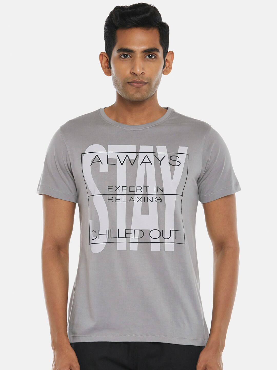 

Urban Ranger by pantaloons Men Grey Typography Printed Slim Fit T-shirt