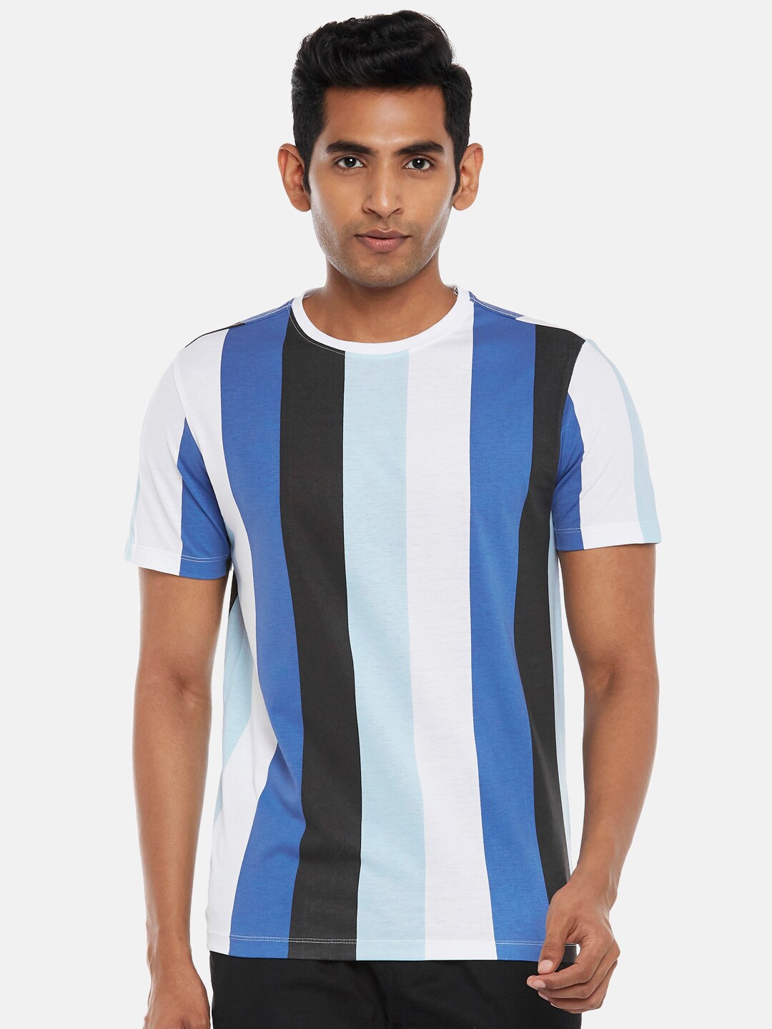 

Urban Ranger by pantaloons Men Blue Striped Slim Fit T-shirt