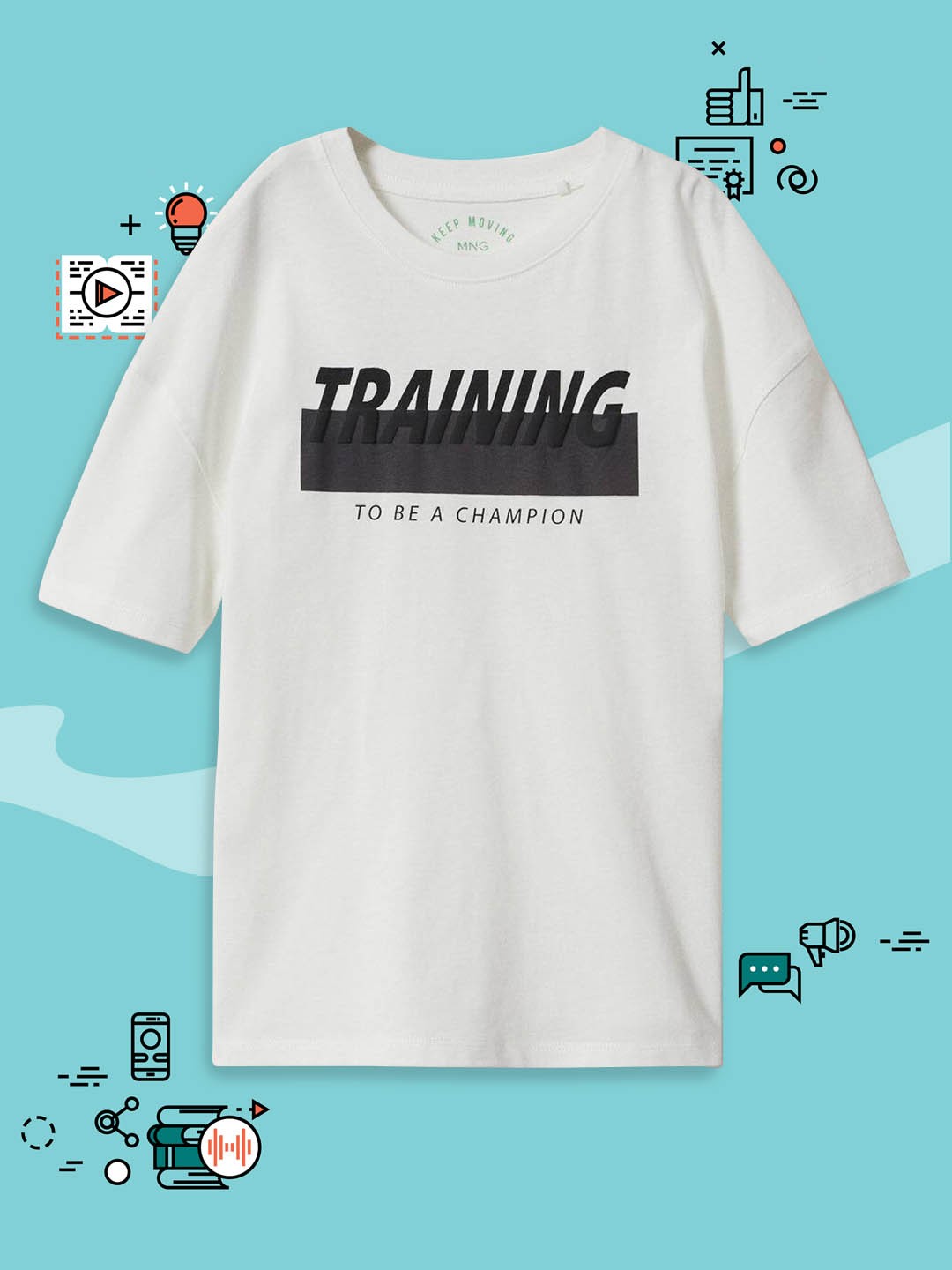 

Mango Kids Boys White & Black Typography Embossed Monochrome Pure Cotton T-shirt