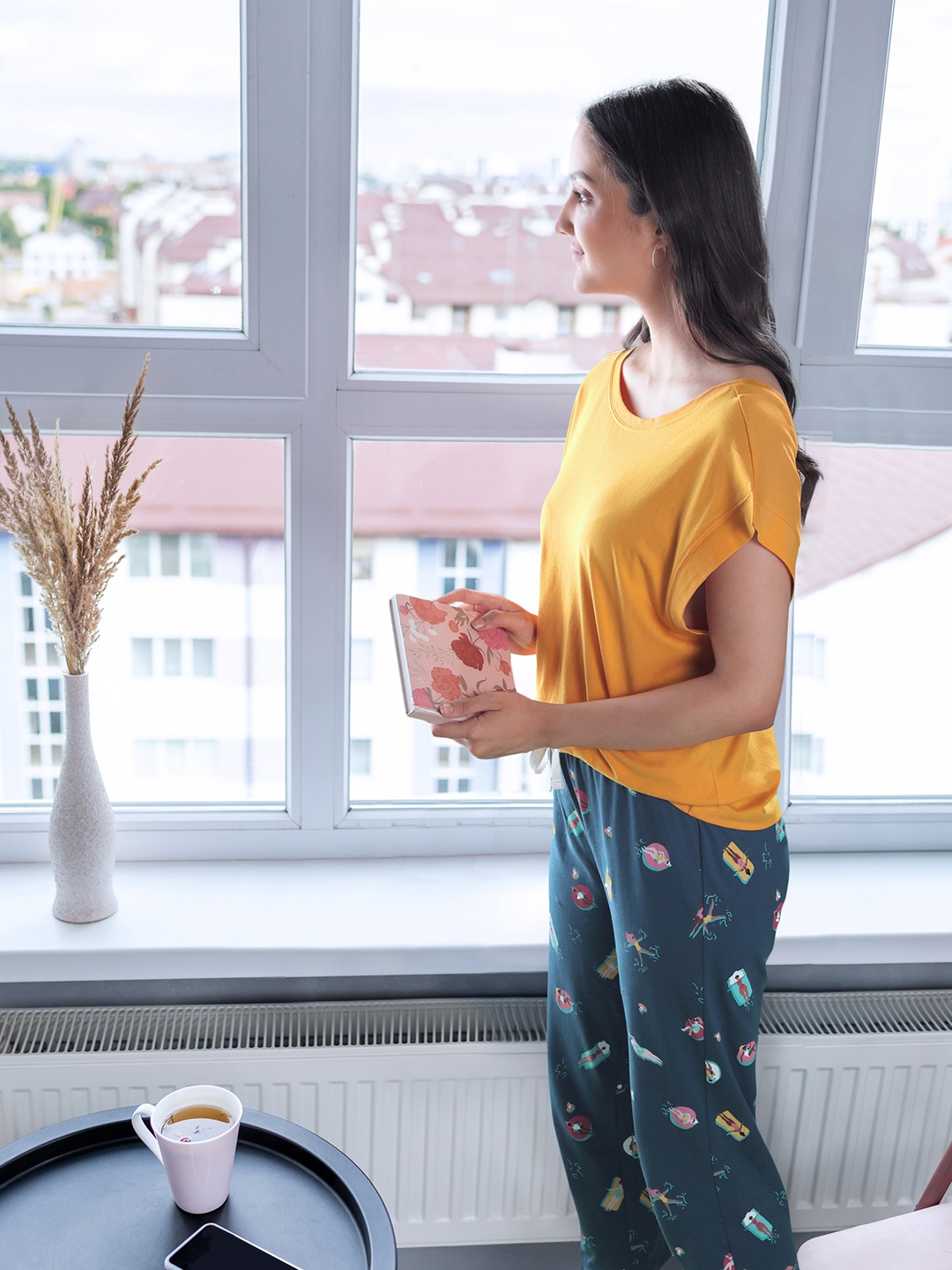 

MANGO Women Mustard Yellow Extended Sleeves Pure Cotton T-shirt