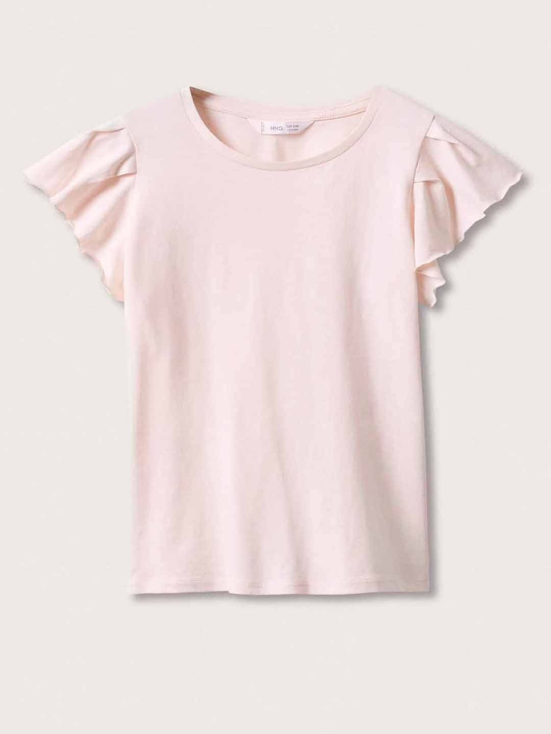 

Mango Kids Girls Peach-Coloured Solid Cotton Top