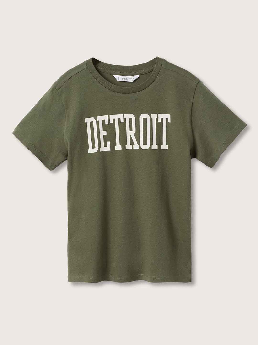 

Mango Kids Boys Olive Green & White Typography Printed Pure Cotton T-shirt