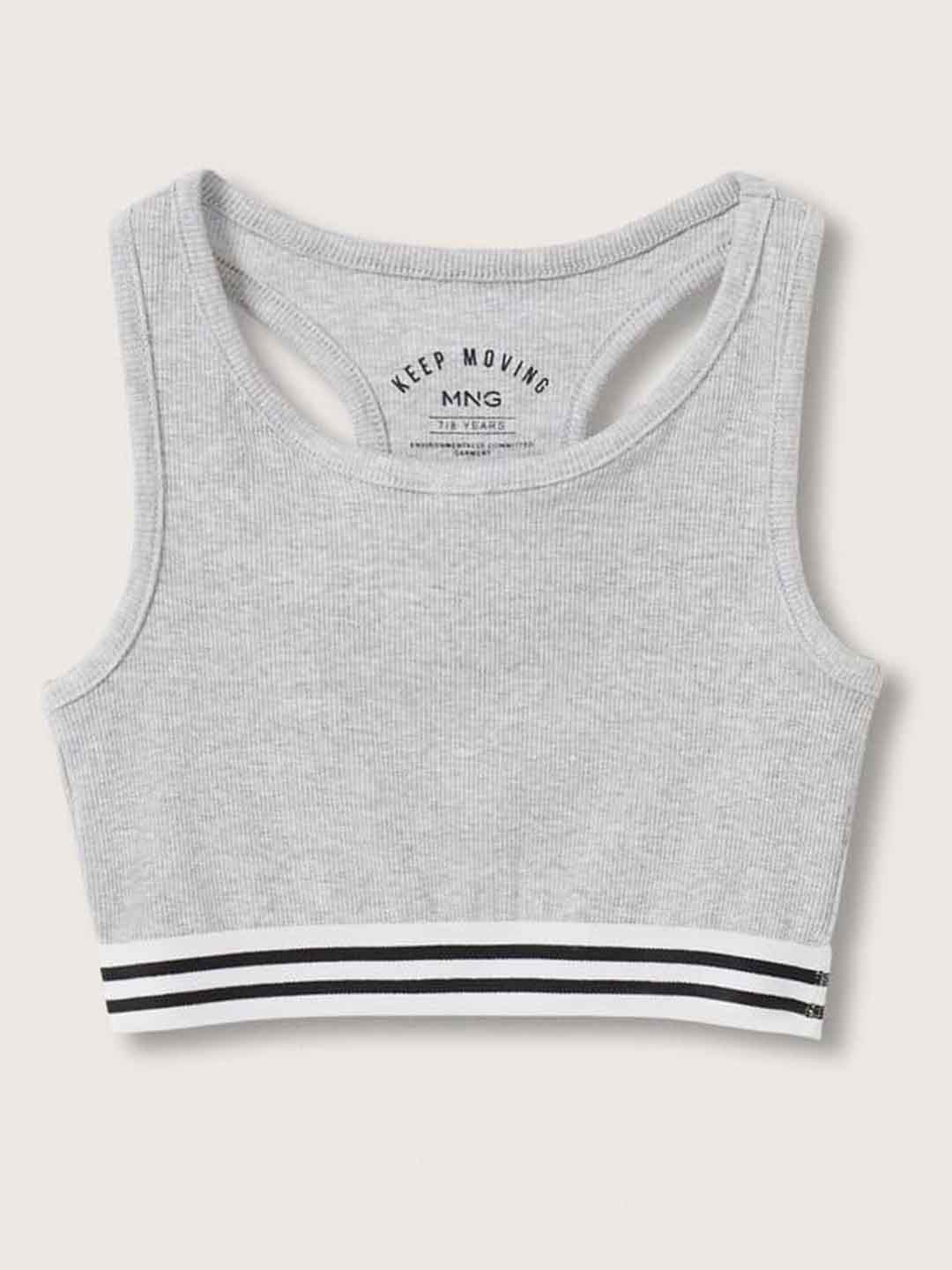 

Mango Kids Girls Grey Self-Striped Crop Top