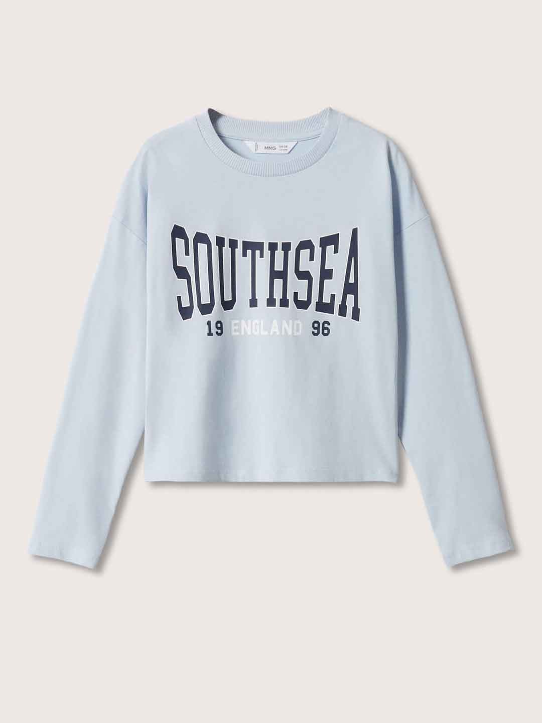 

Mango Kids Girls Blue & White Typography Printed Cotton T-shirt