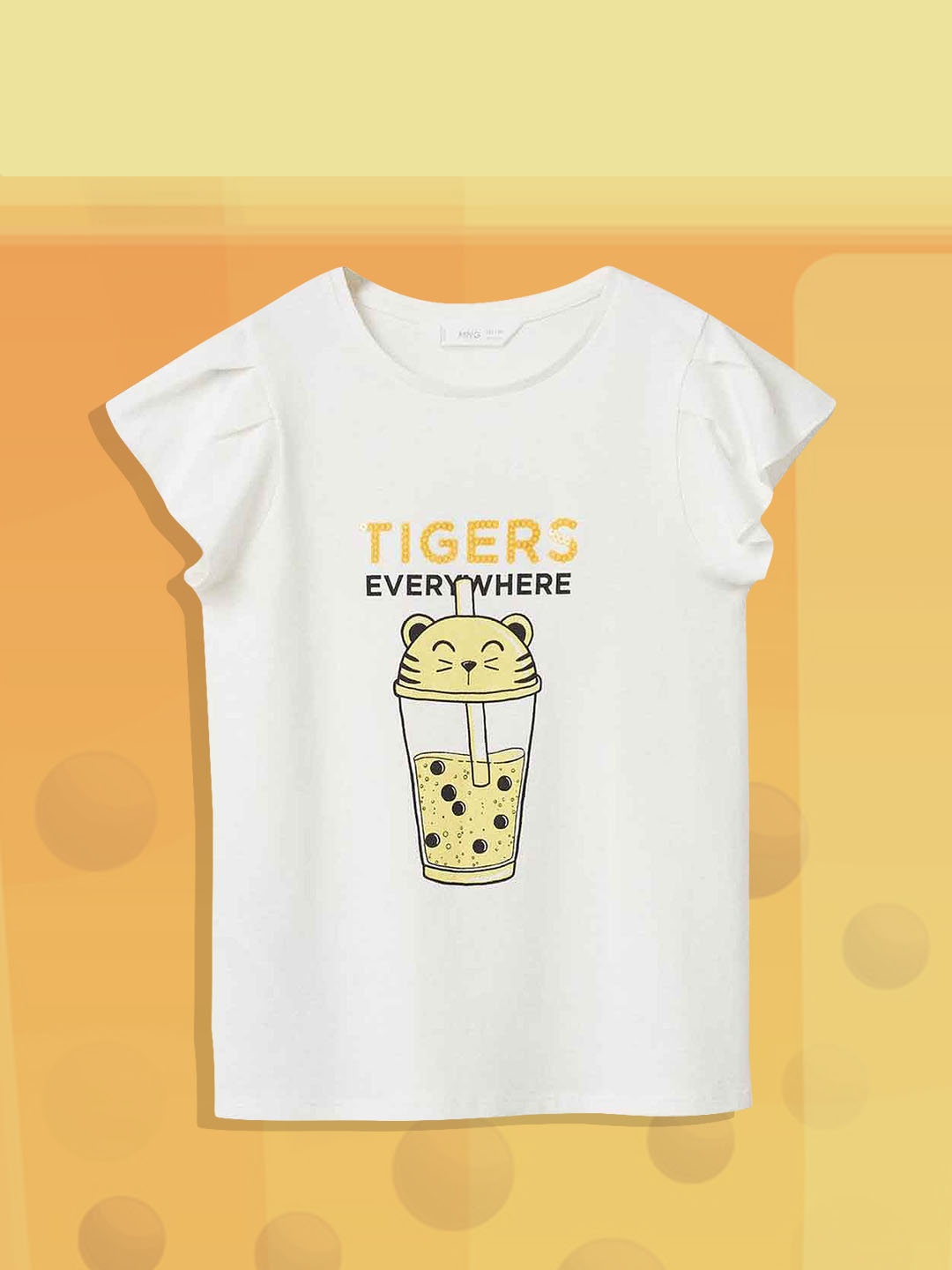 

Mango Kids Girls White & Yellow Graphic Print Sequined Cotton Top