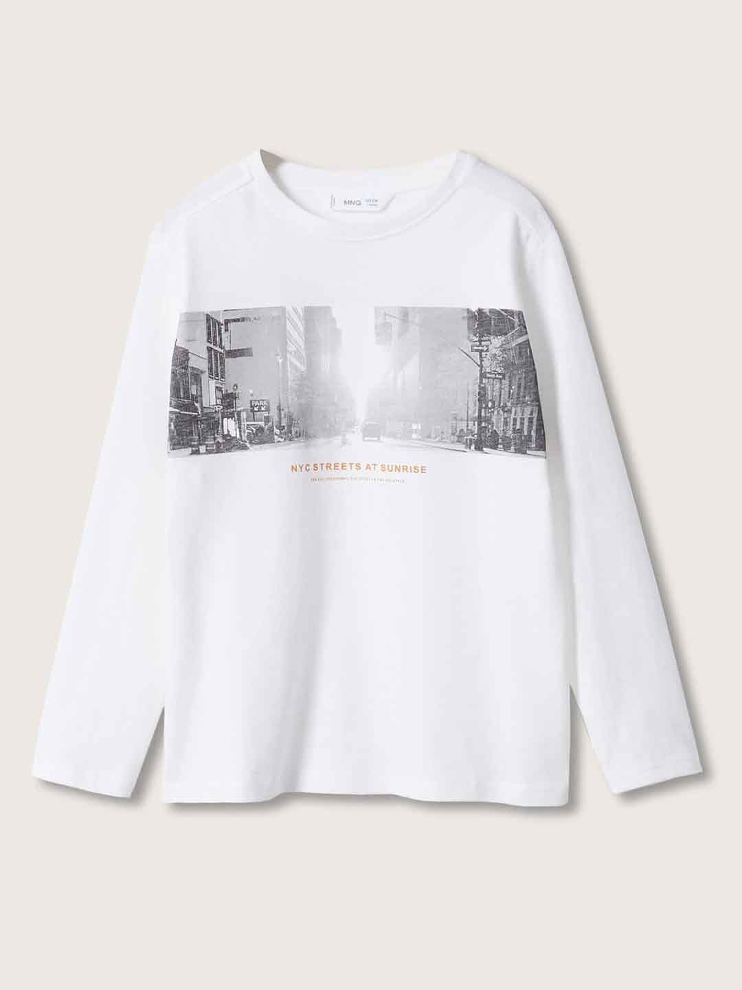

Mango Kids Boys White & Grey Printed Pure Cotton T-shirt
