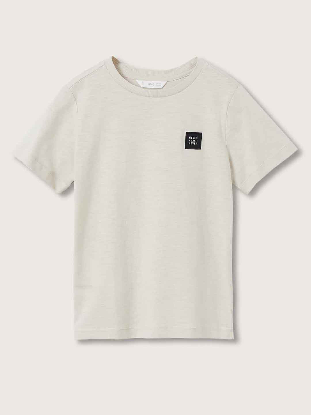 

Mango Kids Boys Cream-Coloured Solid Pure Cotton T-shirt