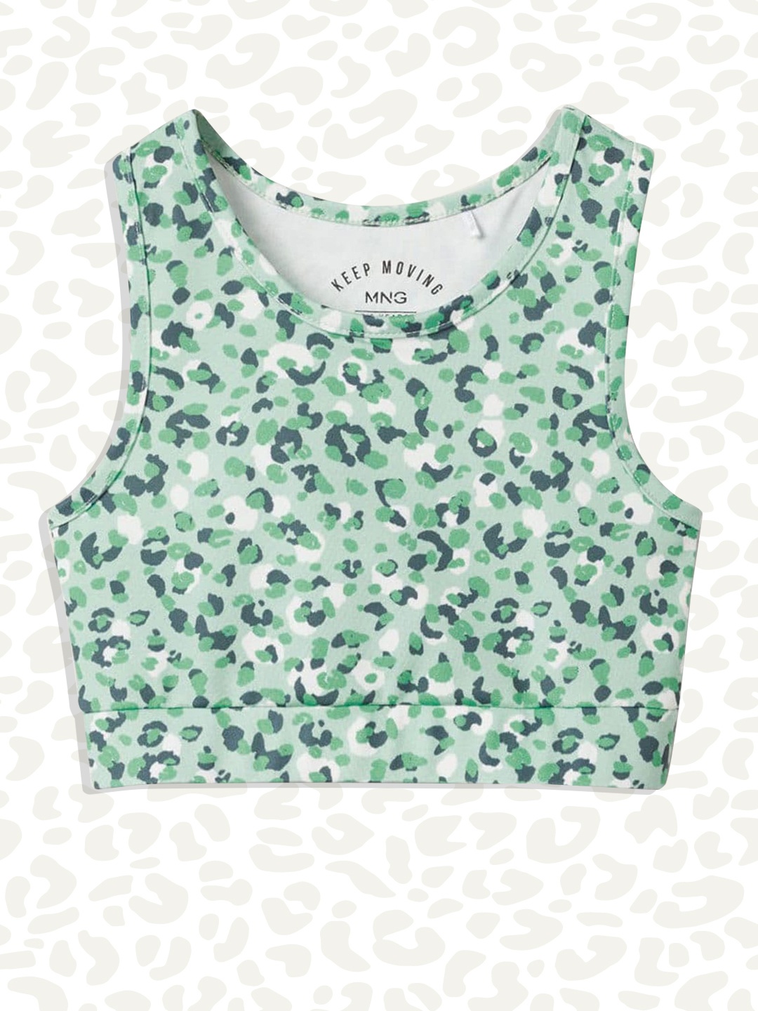 

Mango Kids Girls Green & White Animal Print Fitted Cut-Out Racerback Top