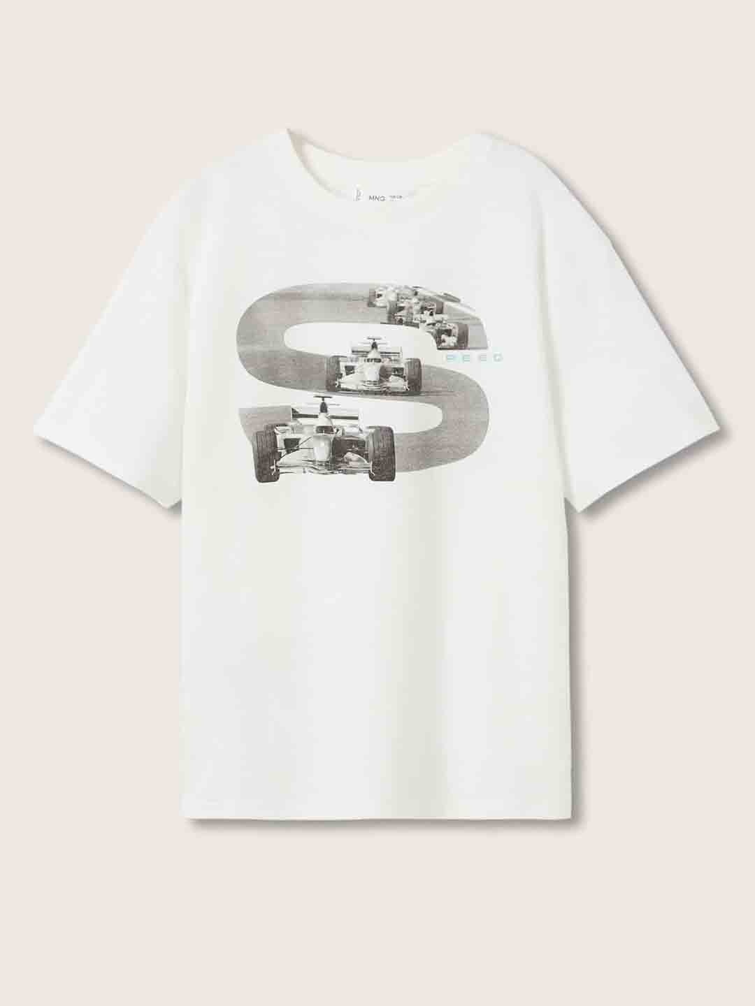 

Mango Kids Boys White & Grey Printed Pure Cotton T-shirt