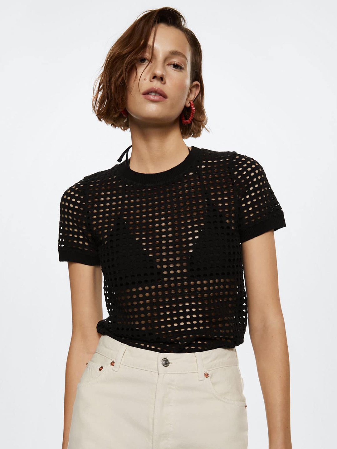 

MANGO Black Geometric Design Top