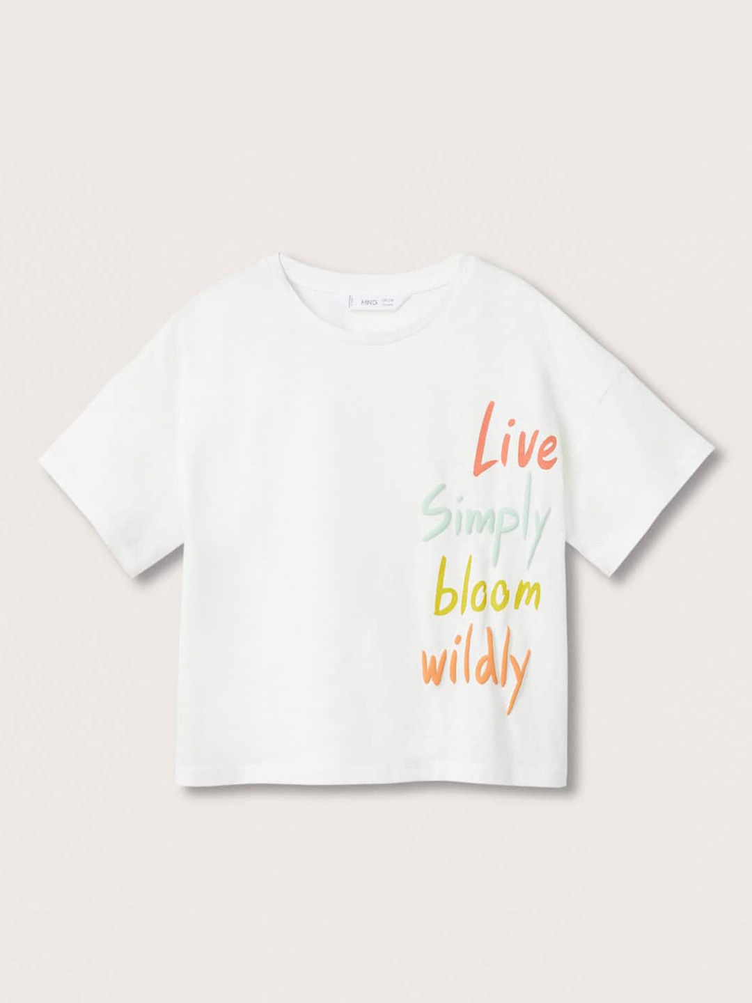

Mango Kids Girls White & Orange Printed Drop-Shoulder Sleeves Pure Cotton T-shirt