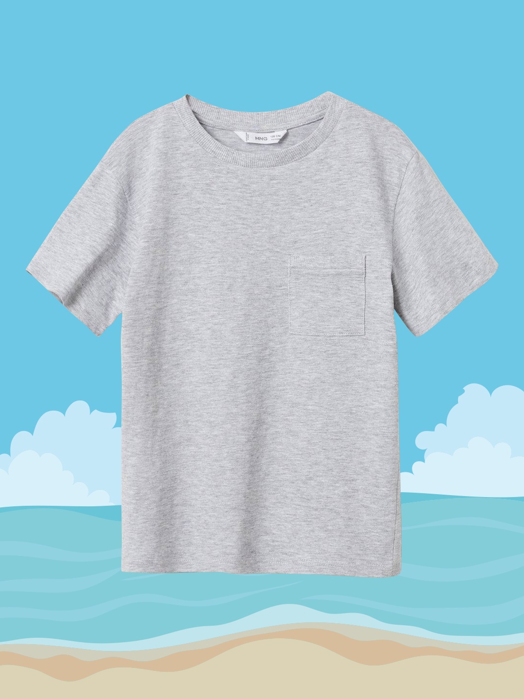 

Mango Kids Boys Grey Melange Solid T-shirt