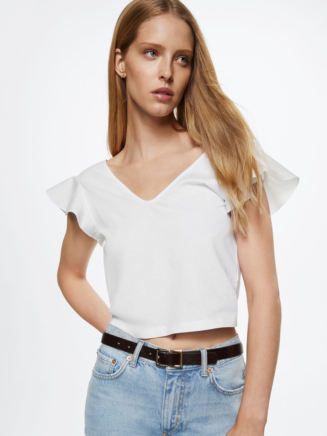 

MANGO White Twisted Styled Back Crop Top