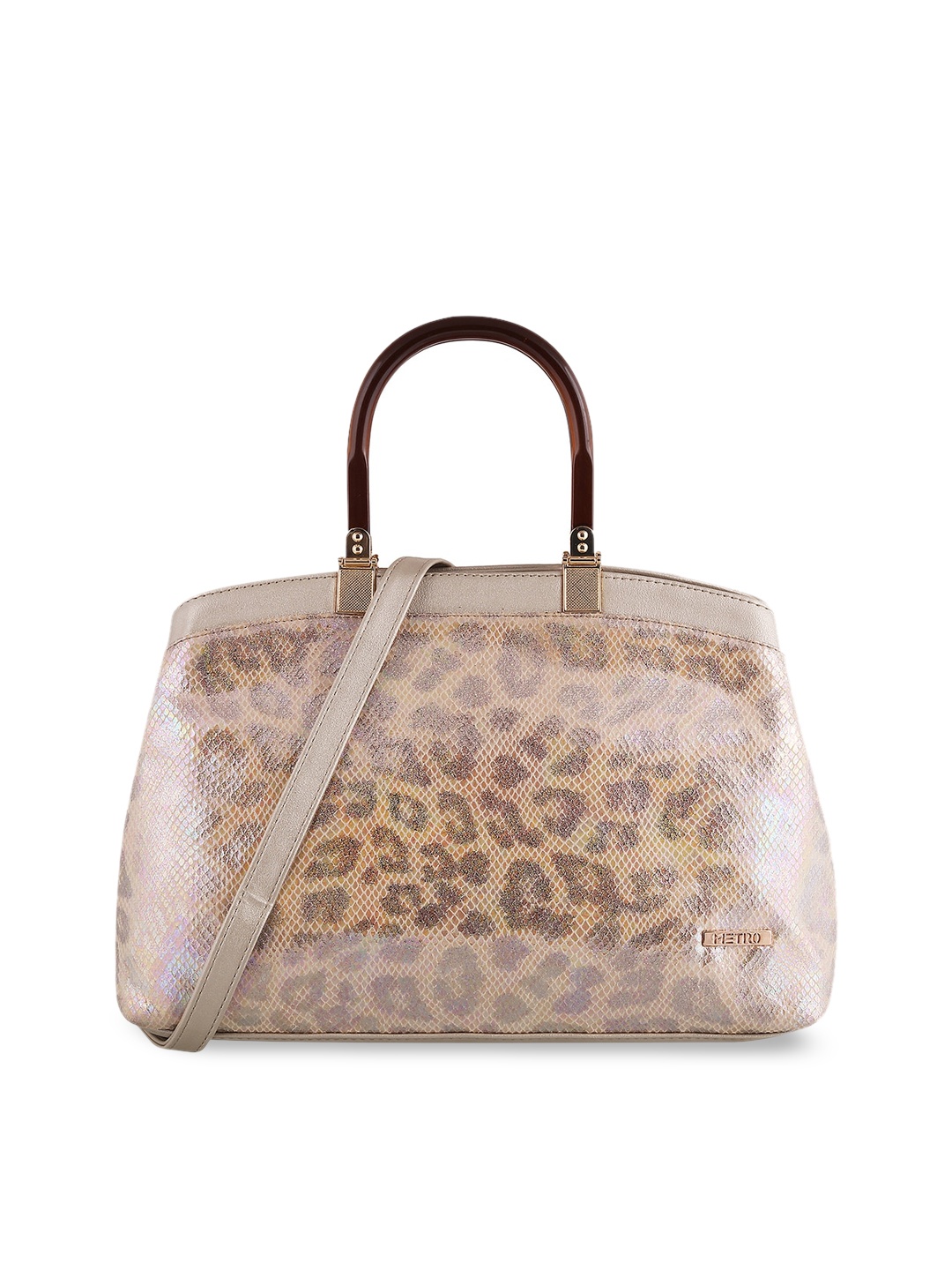 

Metro Gold-Toned Animal Printed PU Structured Handheld Bag