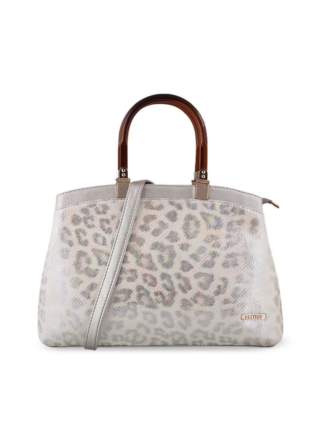

Metro Silver-Toned Animal PU Structured Handheld Bag with Cut Work