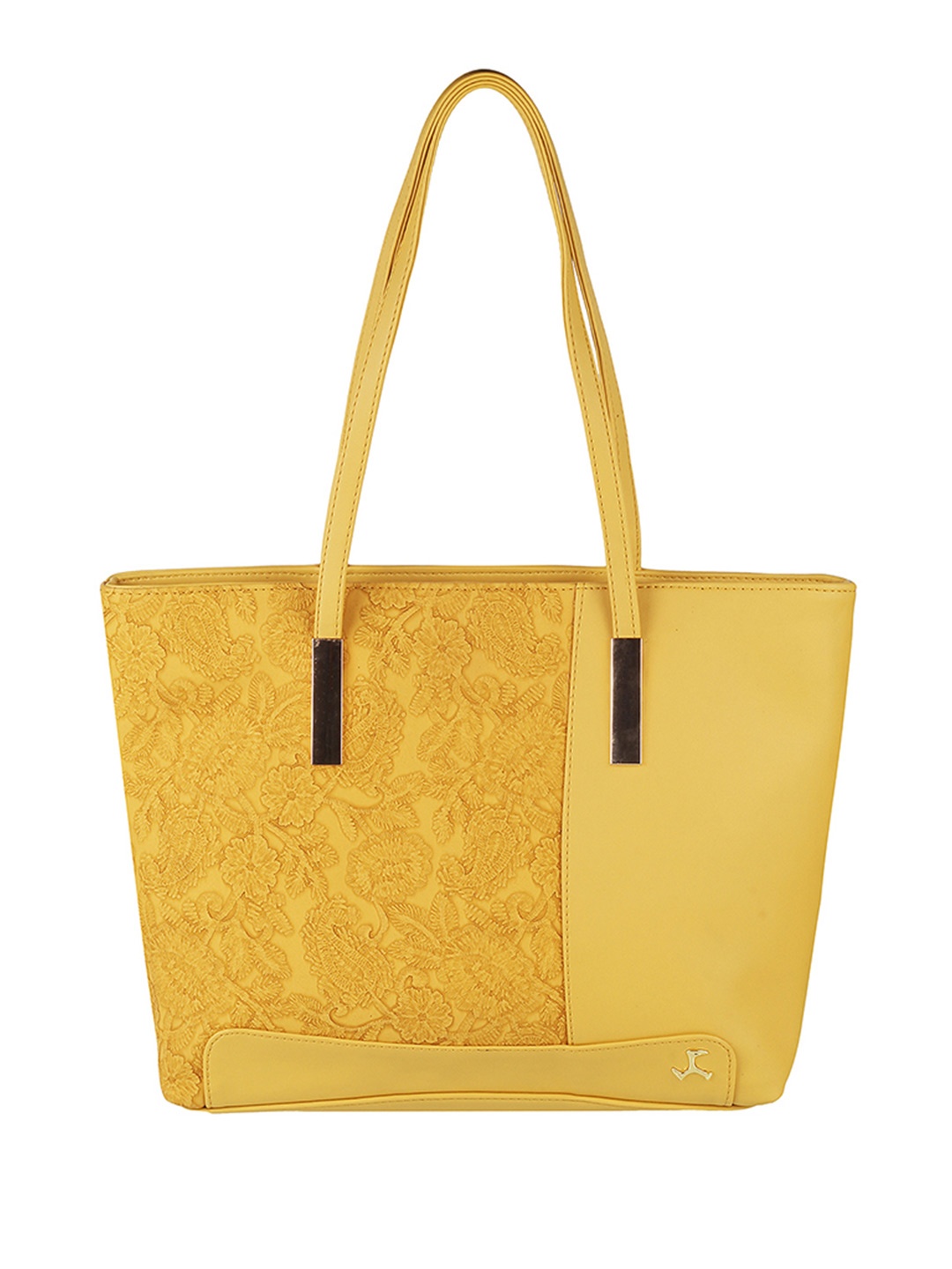

Mochi Yellow PU Shopper Shoulder Bag with Cut Work