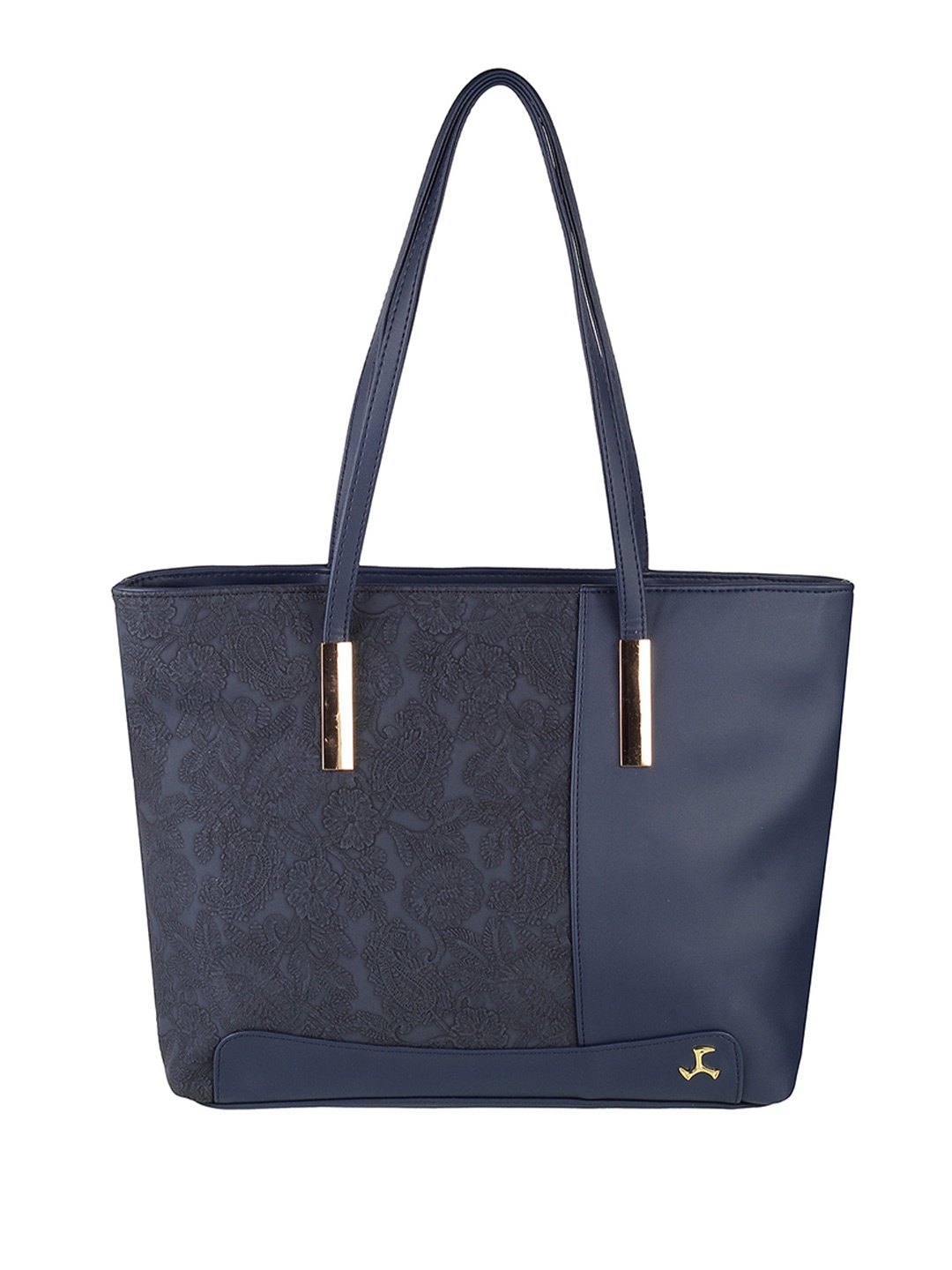

Mochi Blue Textured PU Shopper Shoulder Bag with Cut Work