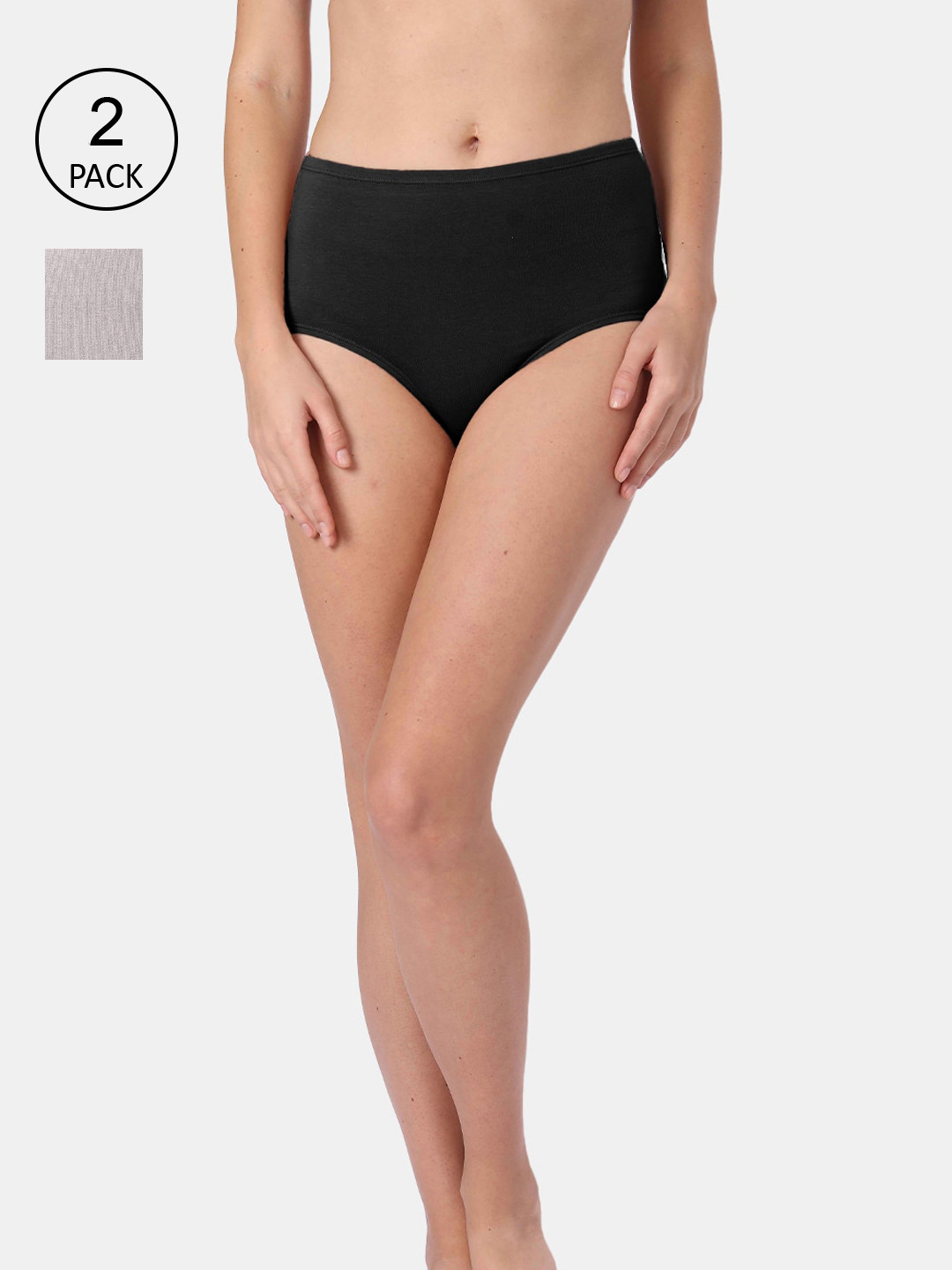 

Candour London Women Pack Of 2 Black & Grey Solid Seamless Bikini Briefs