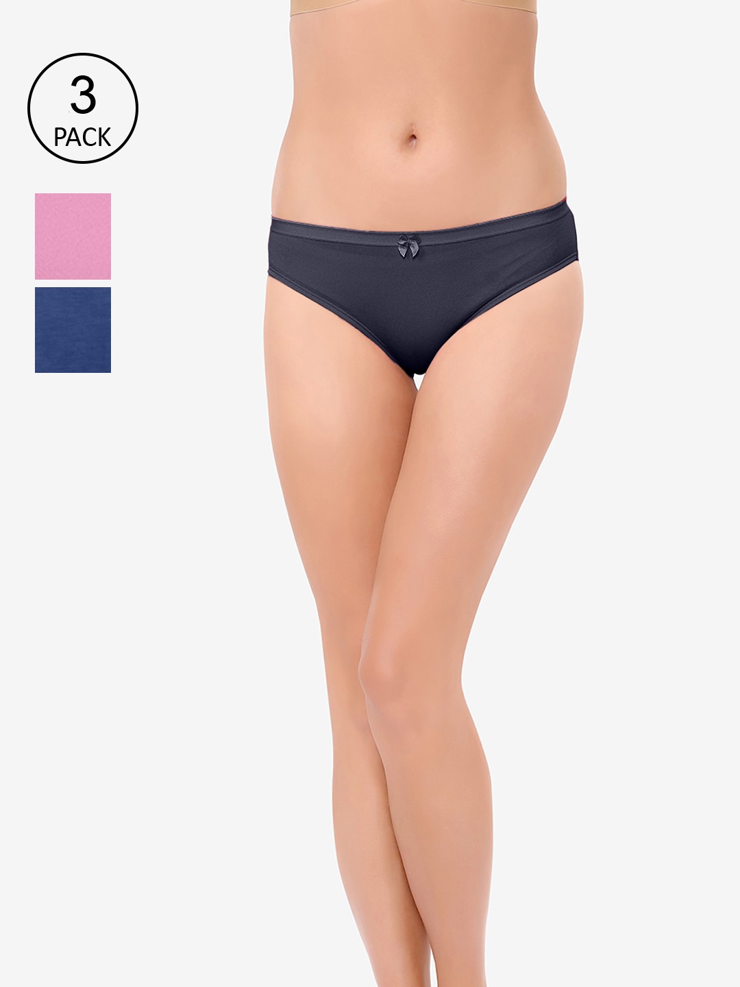

Candour London Women Pack Of 3 Solid Cotton Bikini Briefs, Navy blue