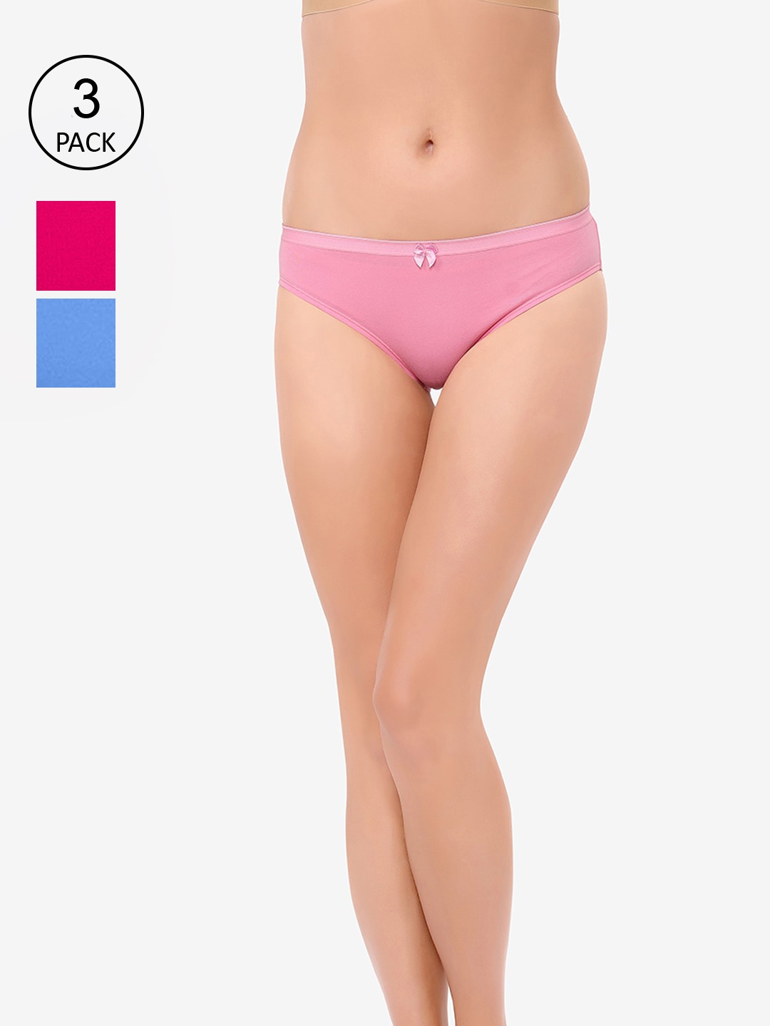 

Candour London Women Pack Of 3 Solid Bikini Cotton Briefs, Pink