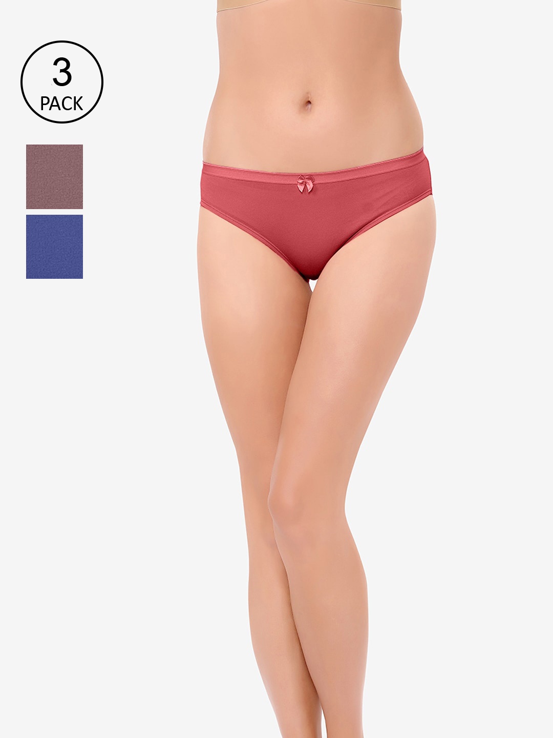 

Candour London Women Pack of 3 Brown & Blue Solid Bikini Briefs