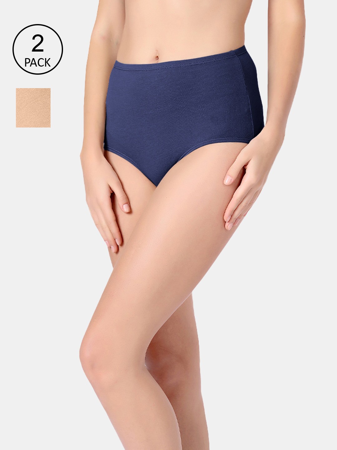 

Candour London Women Pack of 2 Solid Cotton Hipster Briefs, Navy blue