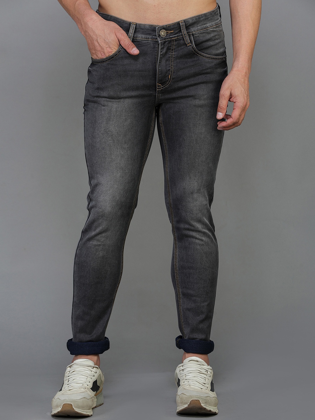 

TQS Men Grey Urban Straight Fit Light Fade Jeans