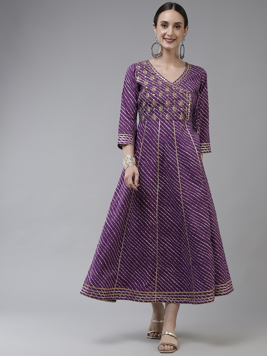 

Yufta Purple Ethnic Motifs Embroidered Gotta Patti Pure Cotton Ethnic Maxi Dress