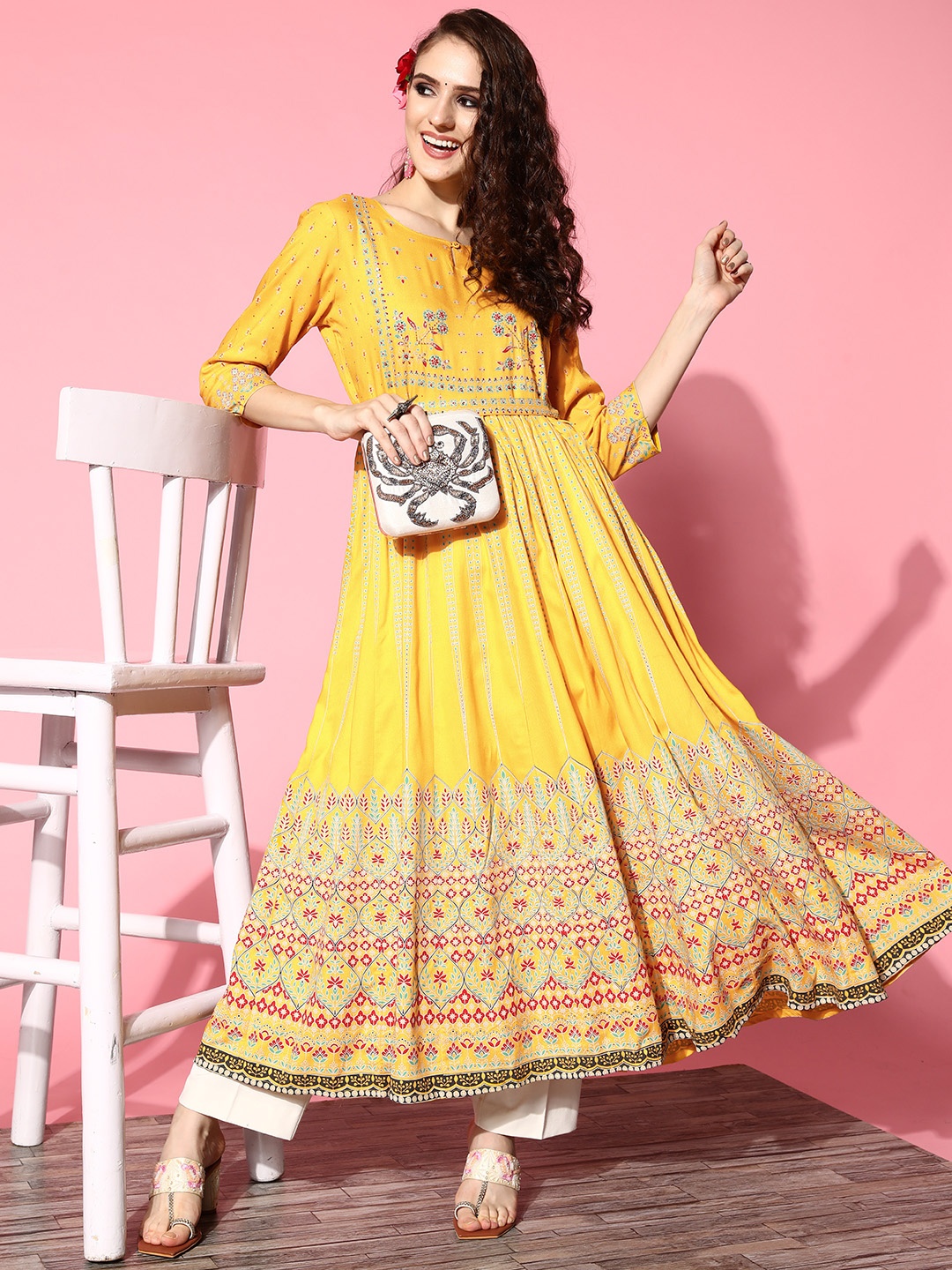 

ZOLA Women Yellow Viscose Rayon Swirling Volume Kurta