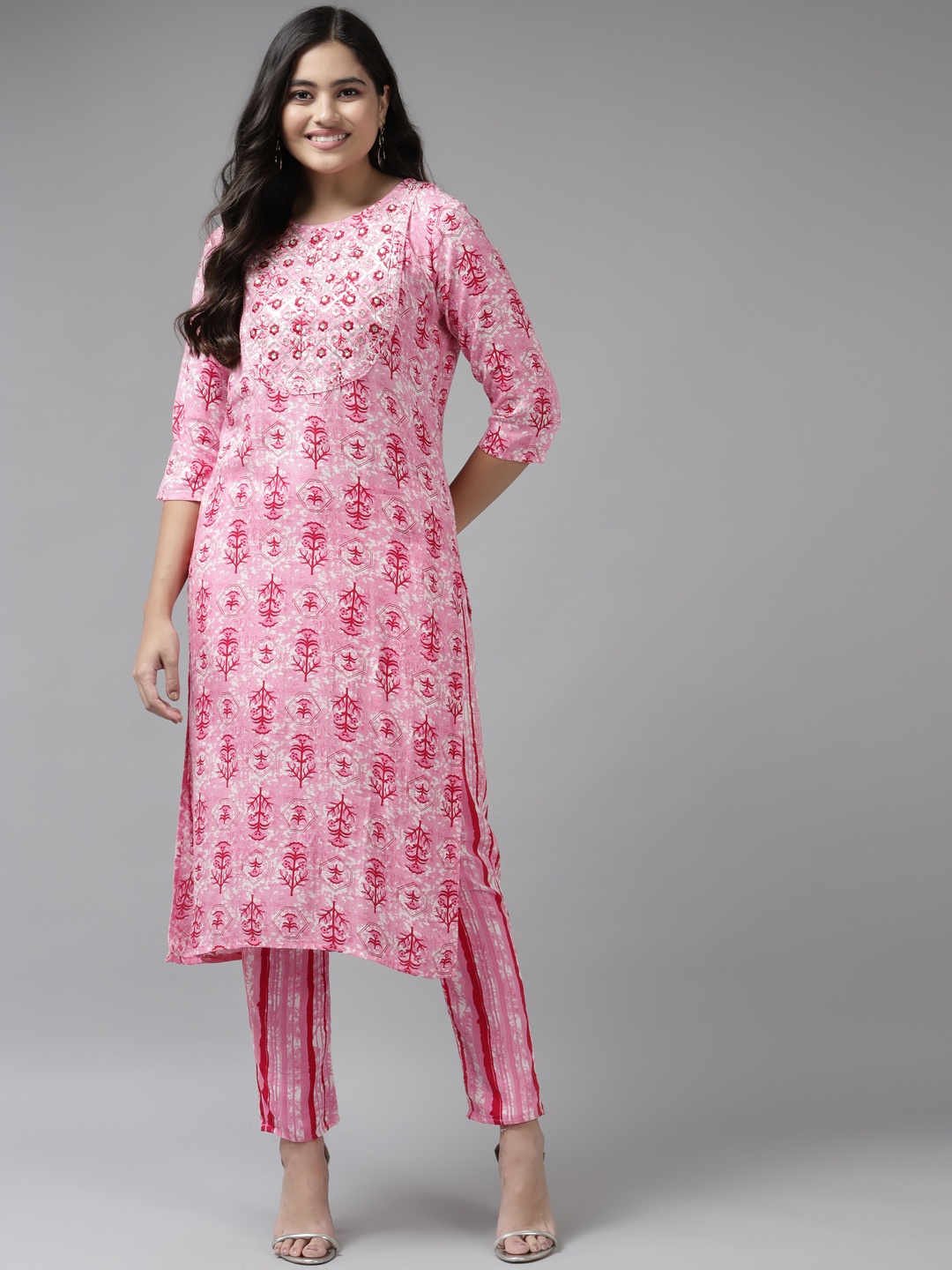 

Yufta Women Pink Ethnic Motifs Embroidered Sequinned Kurta with Trousers