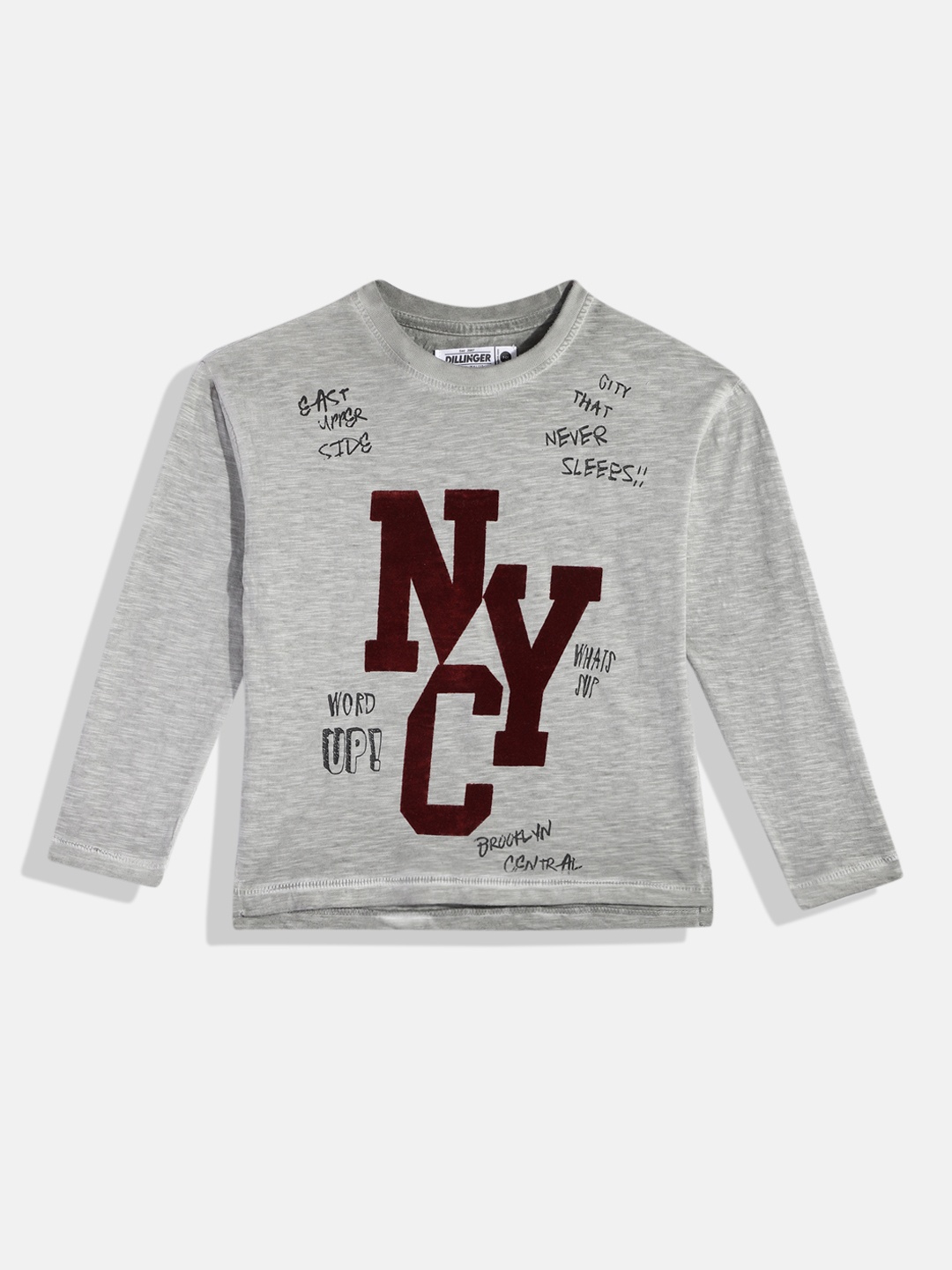 

DILLINGER Boys Grey Typography Printed Applique Cotton T-shirt