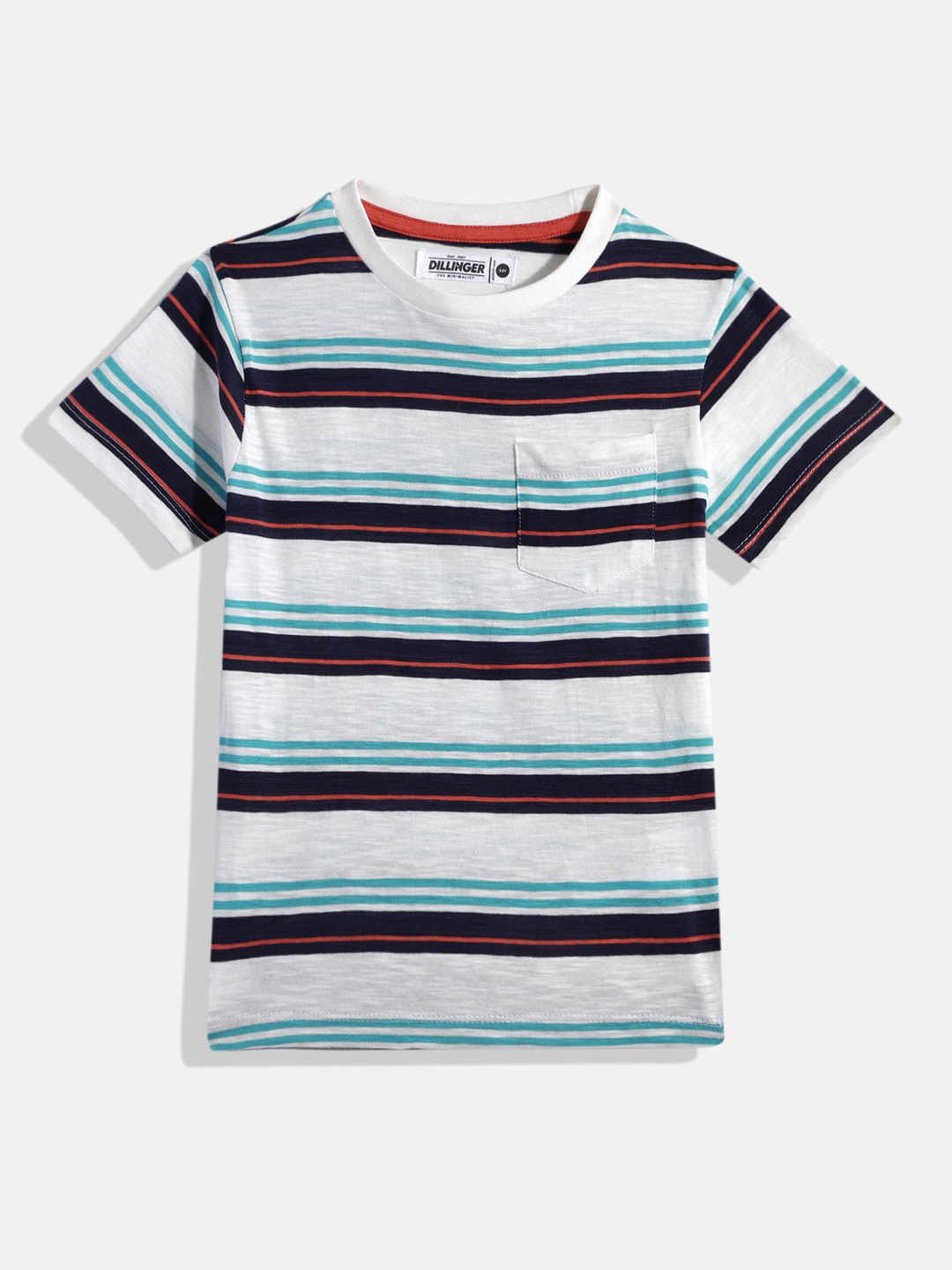 

DILLINGER Boys White & Black Striped Cotton T-shirt
