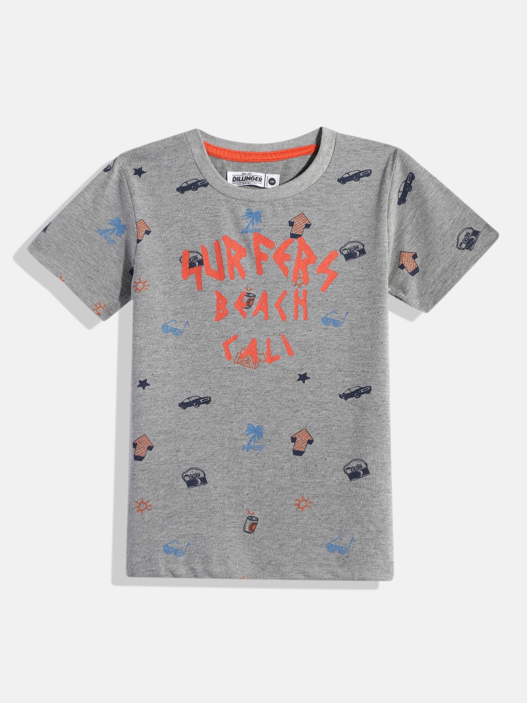 

DILLINGER Boys Grey Melange Printed Cotton T-shirt