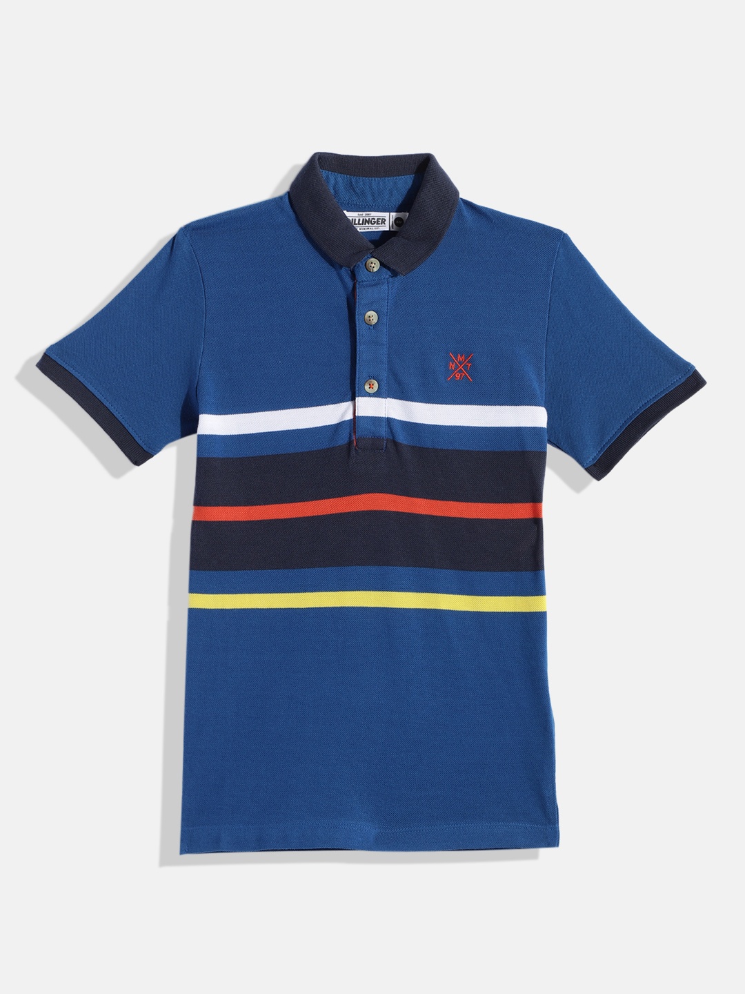 

DILLINGER Boys Blue & Navy Blue Striped Polo Collar Cotton T-shirt