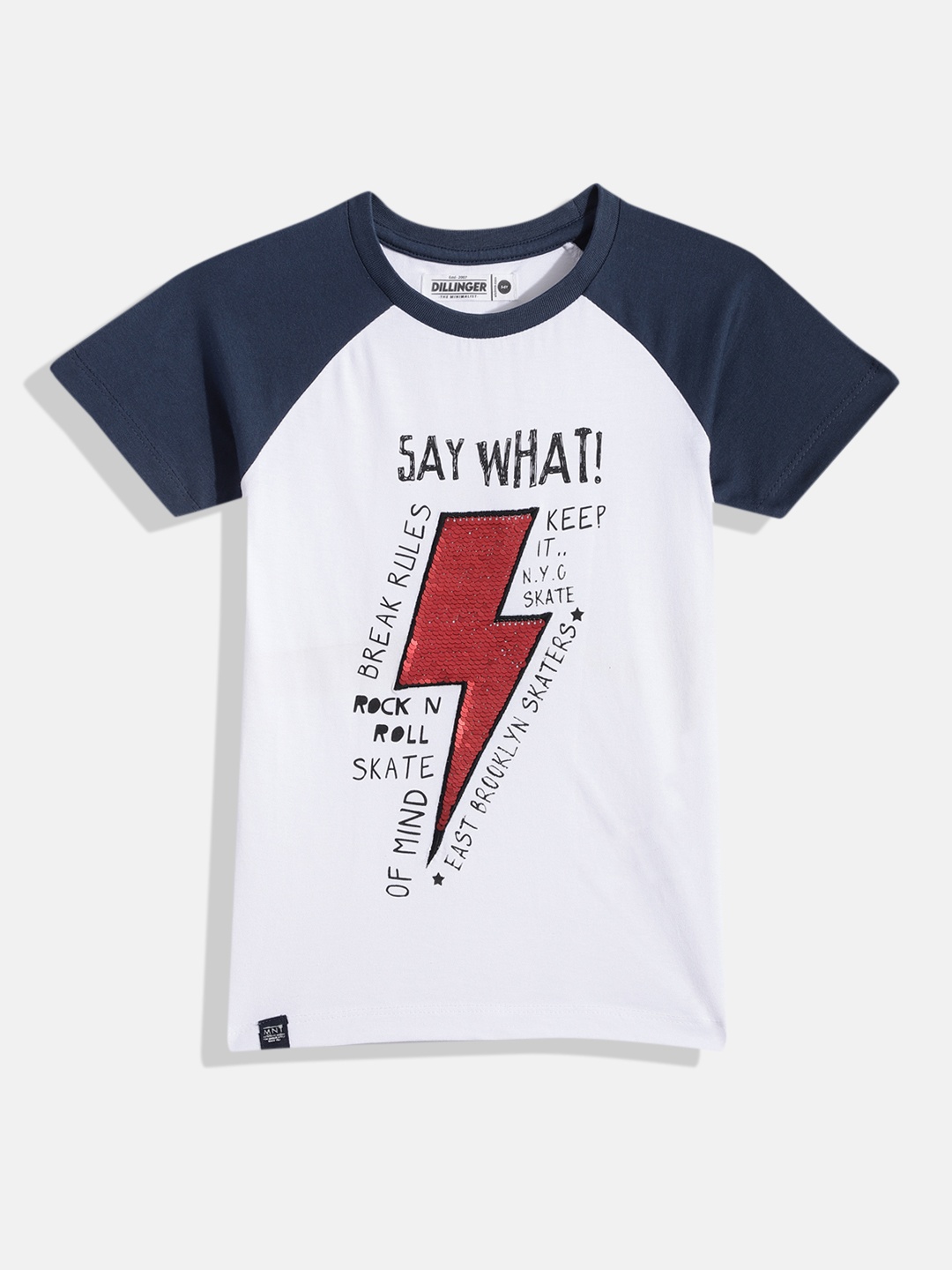 

DILLINGER Boys White & Navy Blue Printed Cotton T-shirt