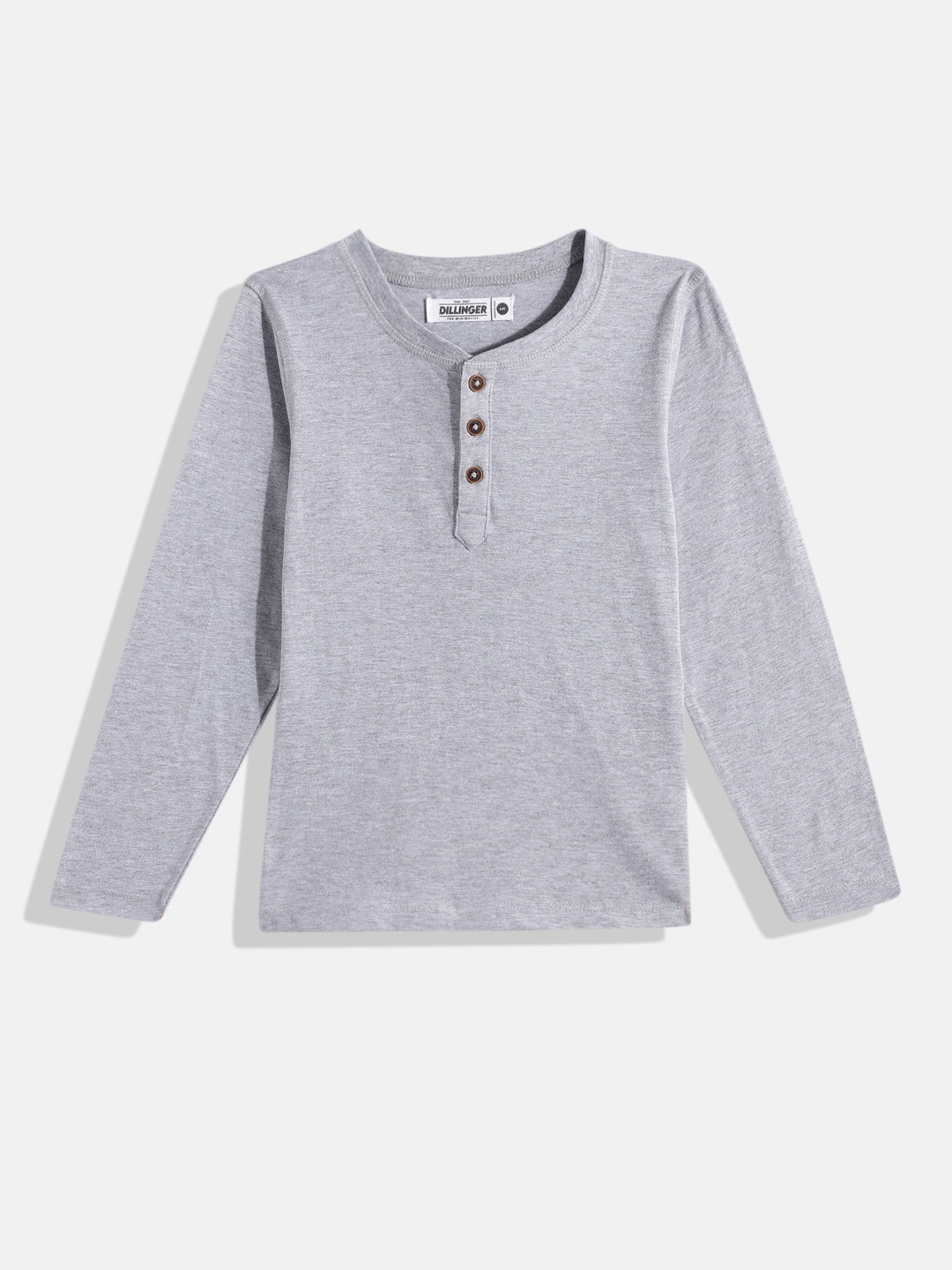 

DILLINGER Boys Grey Melange Henley Neck Cotton T-shirt