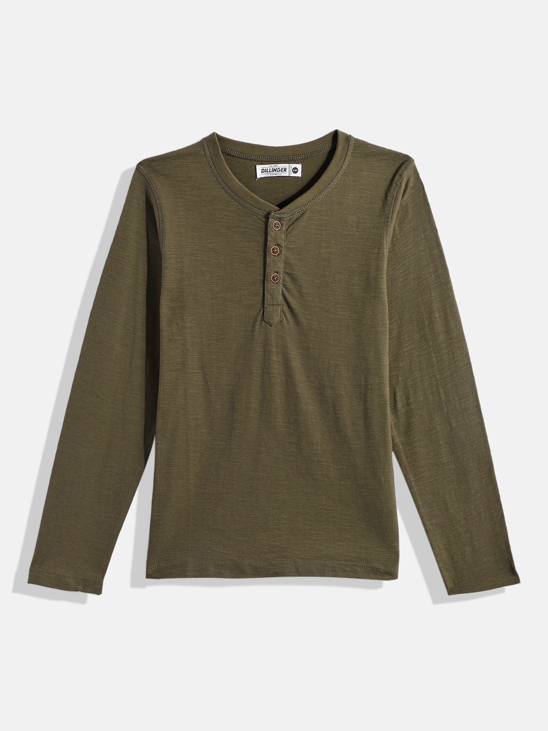 

DILLINGER Boys Olive Green Henley Neck Cotton T-shirt