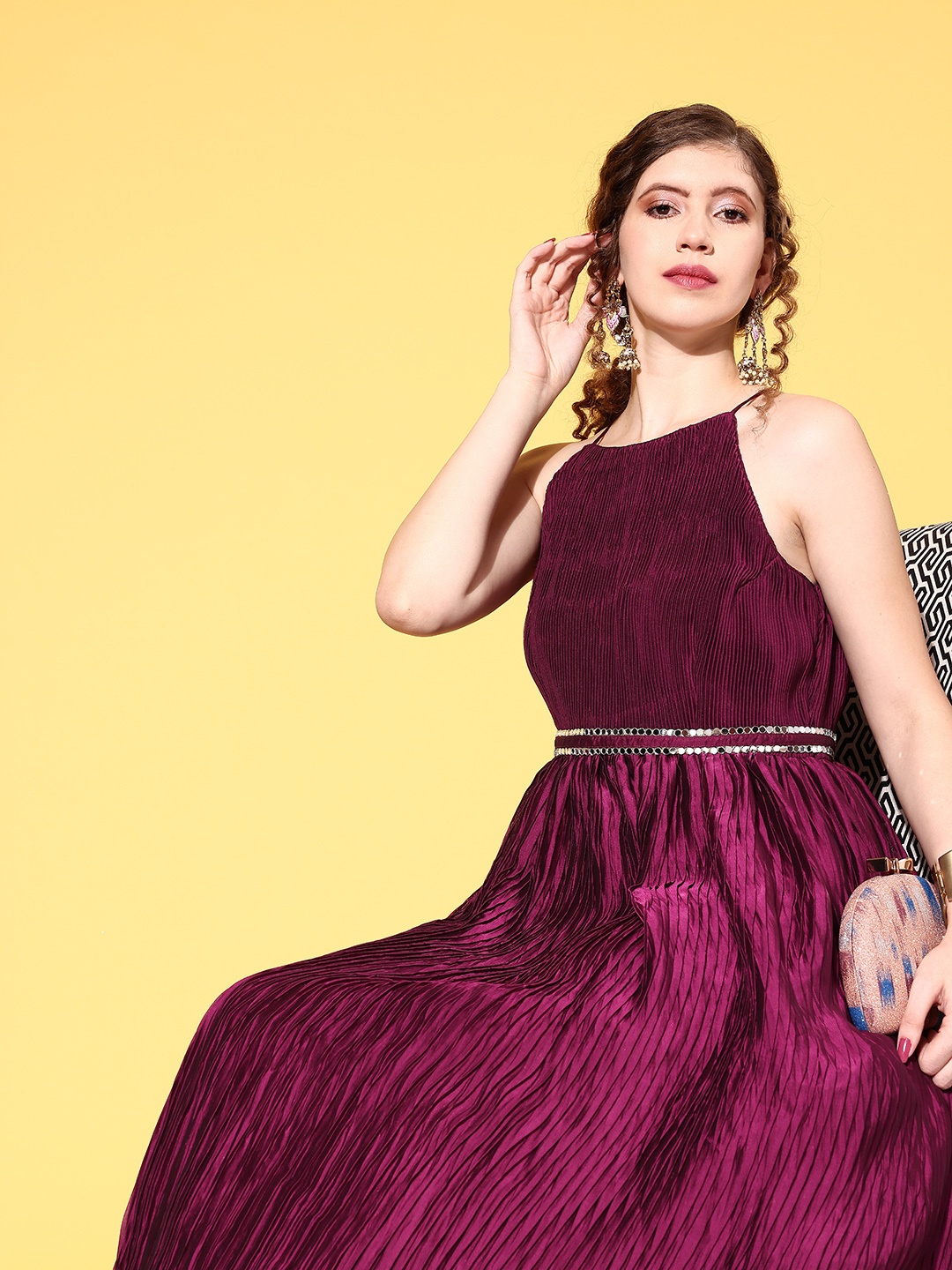 

Inddus Women Burgundy Solid Gown for Days