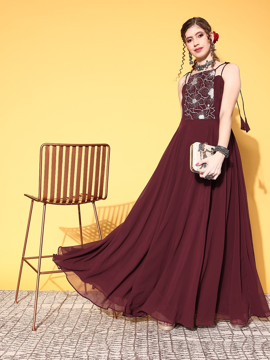 

Inddus Women Brown Floral Gown for Days