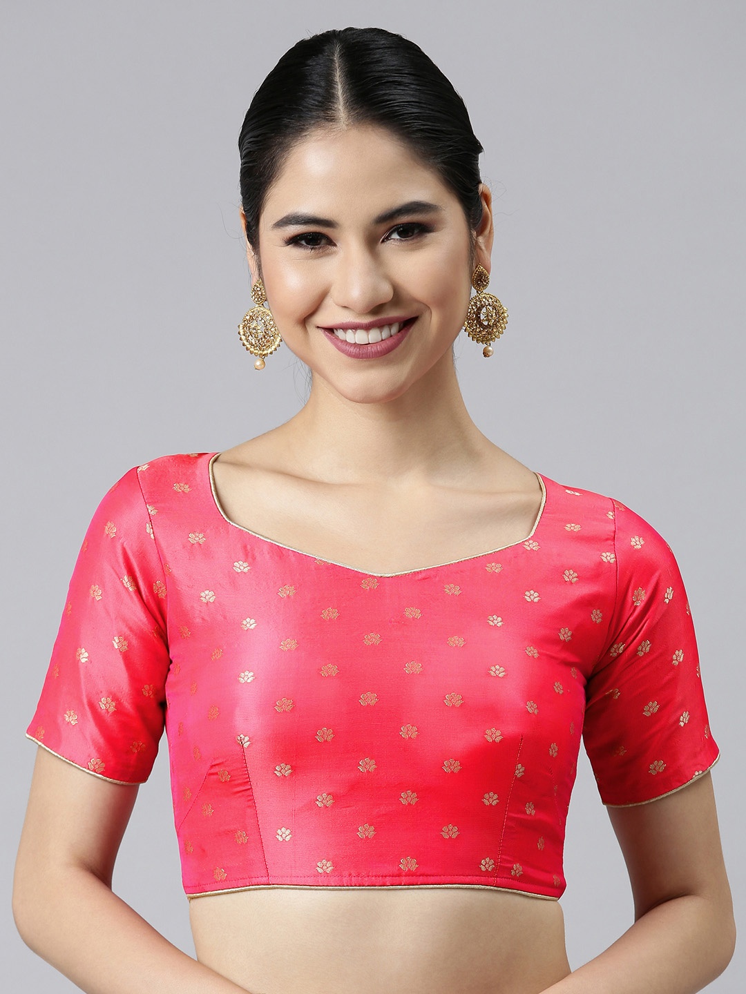

flaher Pink Woven Design Jacquard Padded Blouse