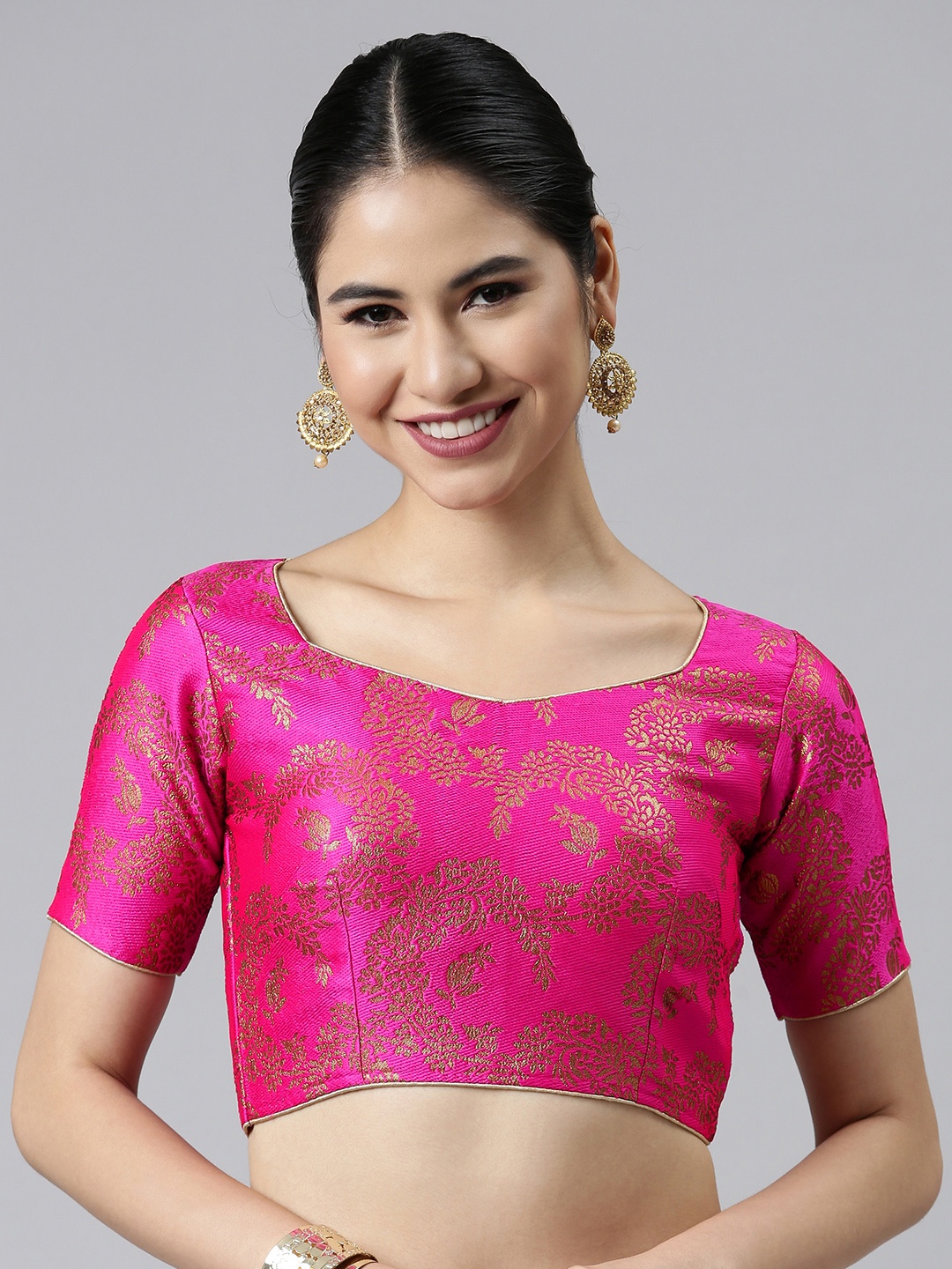 

flaher Pink Woven Design Jacquard Padded Blouse