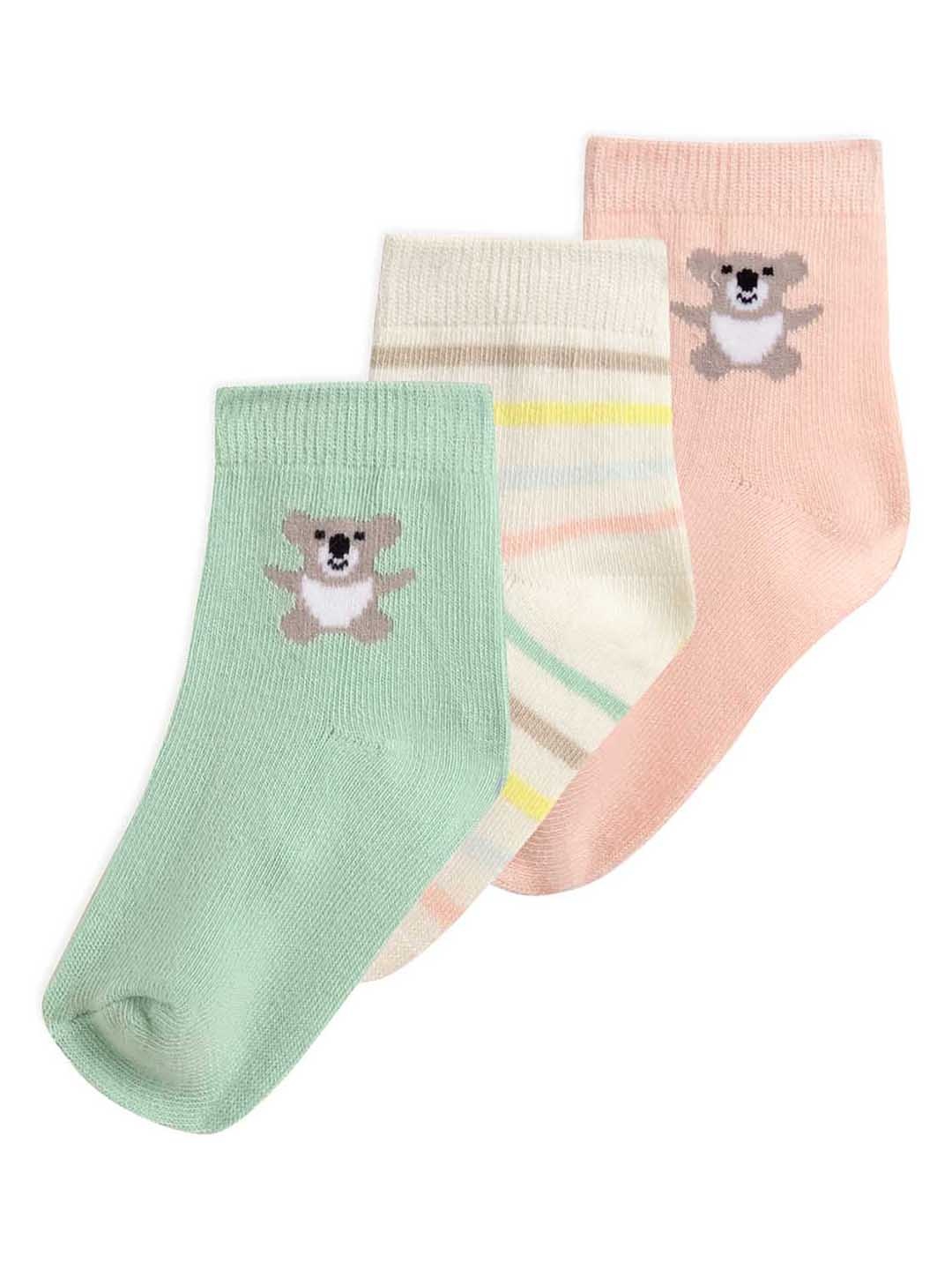 

MiArcus Infant Kids Pack Of 3 Patterned Puree Cotton Ankle-Length Socks, Green