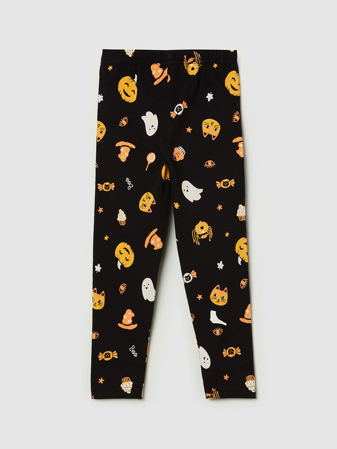 

max Girls Black & Yellow Printed Ankle-Length Cotton Leggings