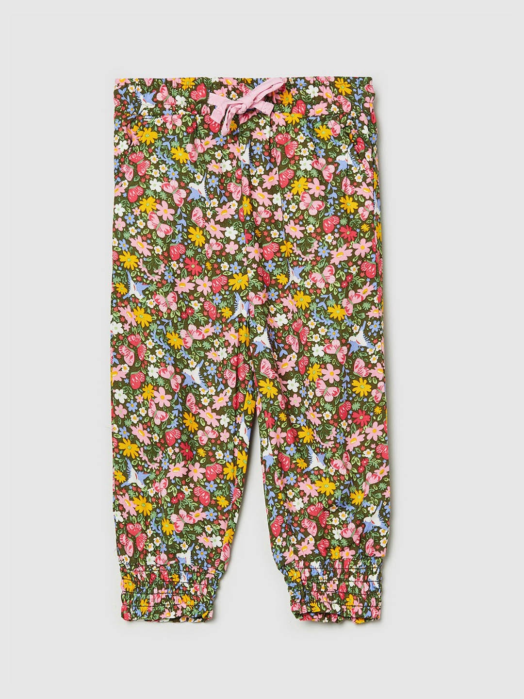 

max Girls Olive & Yellow Floral Printed Ankle-Length Leggings