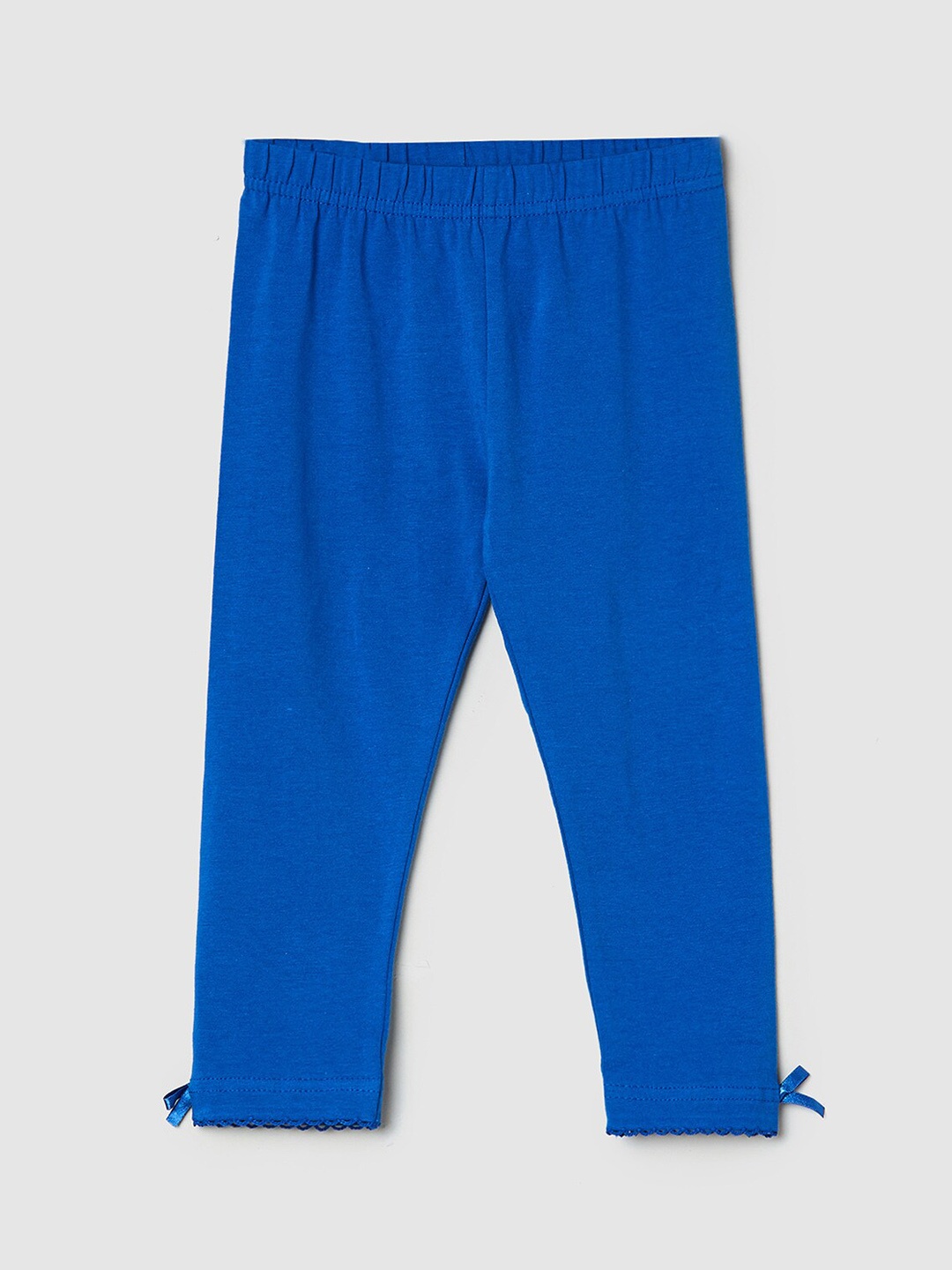 

max Infant Girls Blue Solid Ankle-Length Cotton Leggings